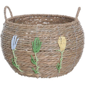 Cesto Oval Flores Bordadas 33x21cm Kasa