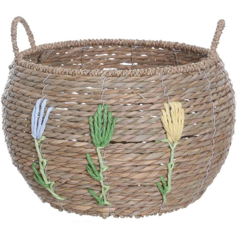 Cesto Oval Flores Bordadas 33x21cm Kasa