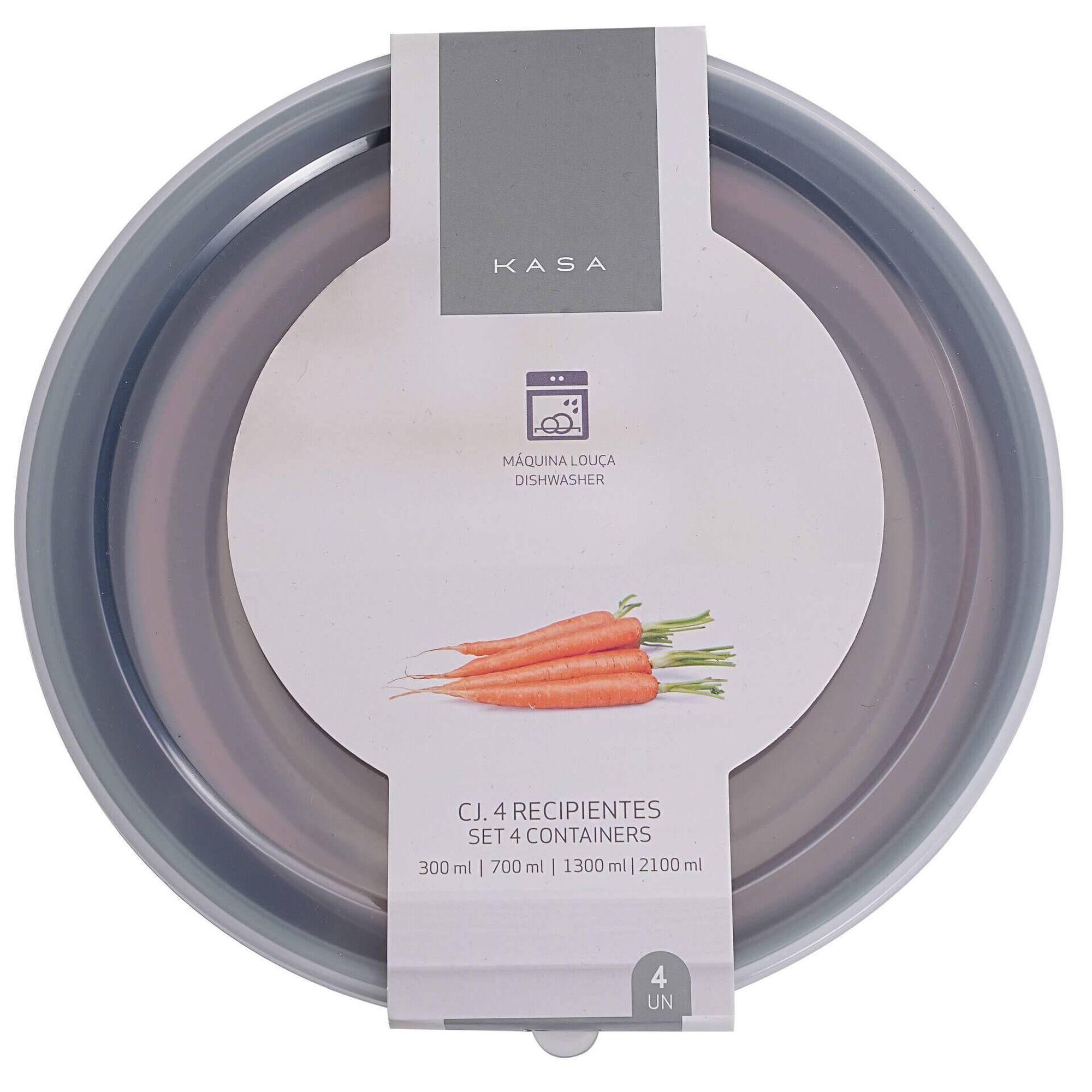 Conjunto 4 Recipientes Redondos com Tampa Kasa