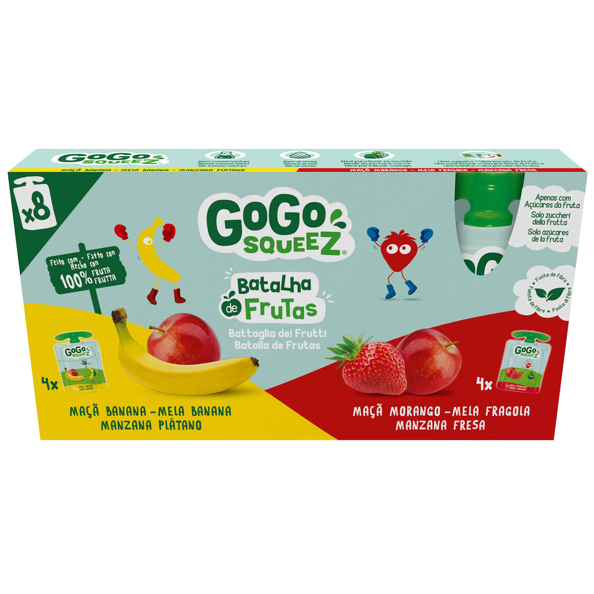 Pack Saquetas de Fruta Morango e Banana Familiar +3A