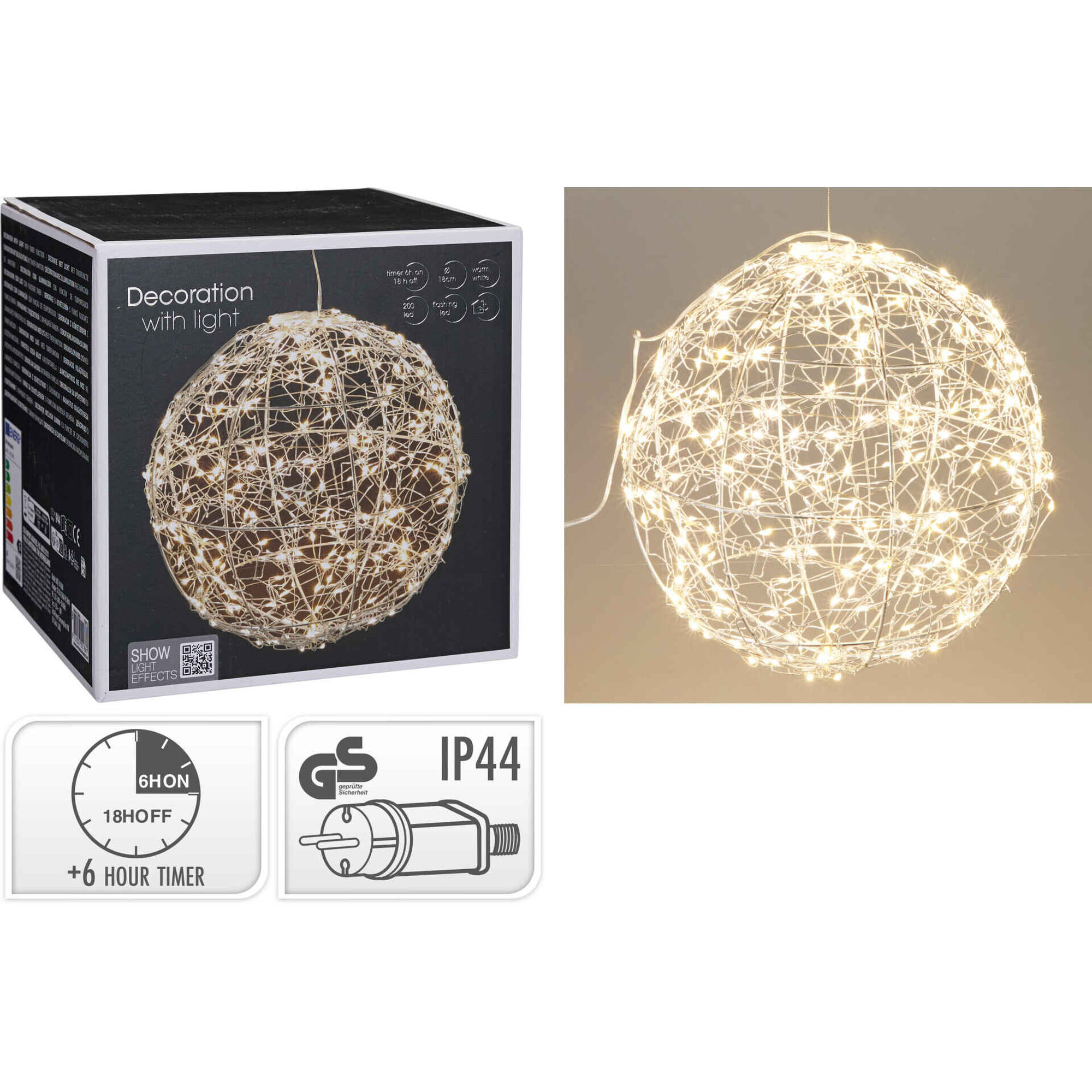Bola Metal 200 Leds Branco Quente