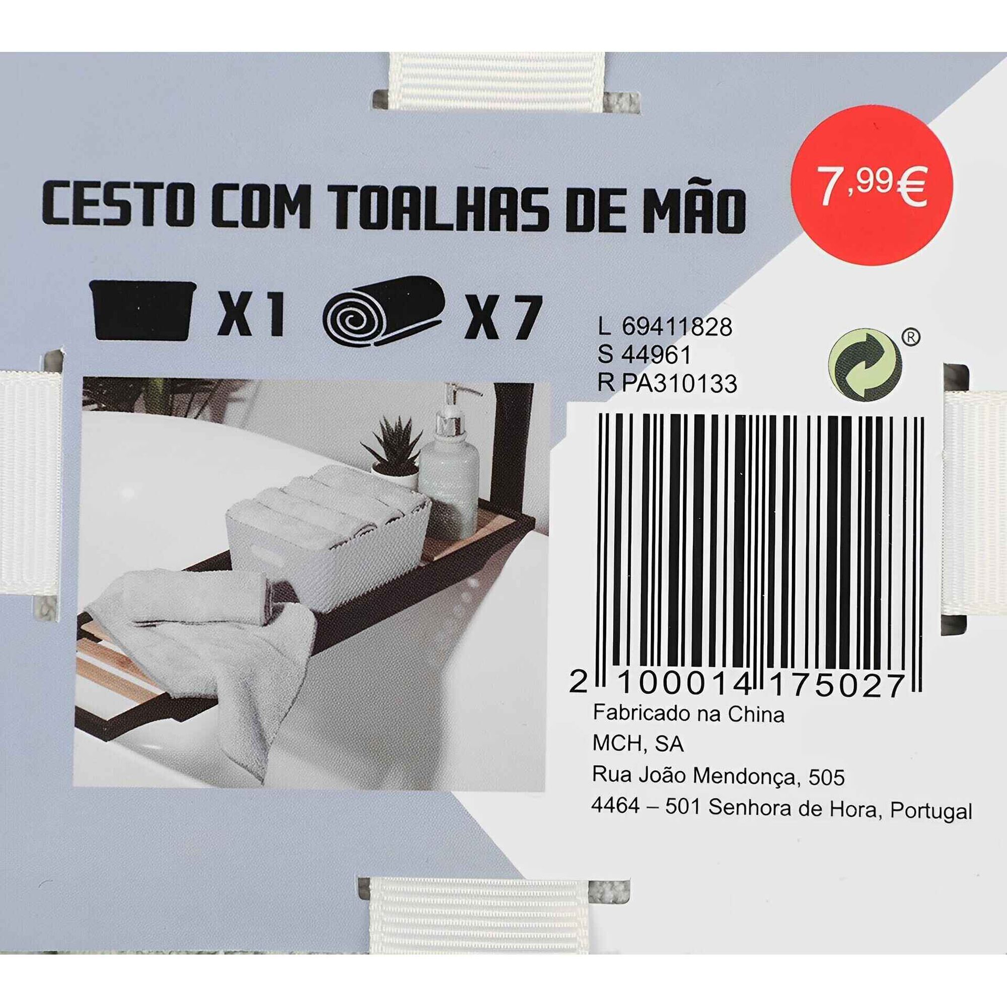 Cesto com 7 Toalhas de M&atilde;o Cinza