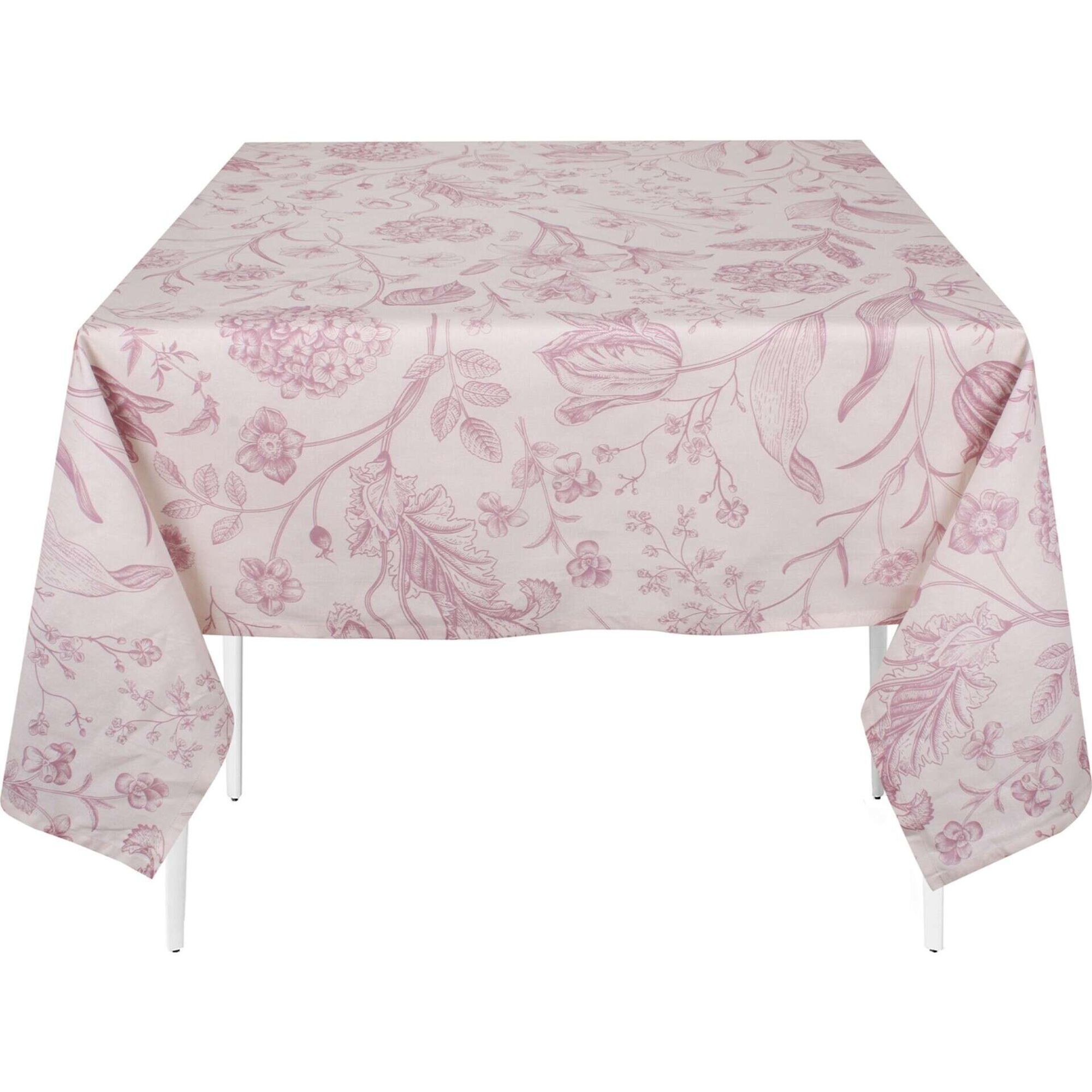 Toalha Mesa Algod&atilde;o Folhas Rosa