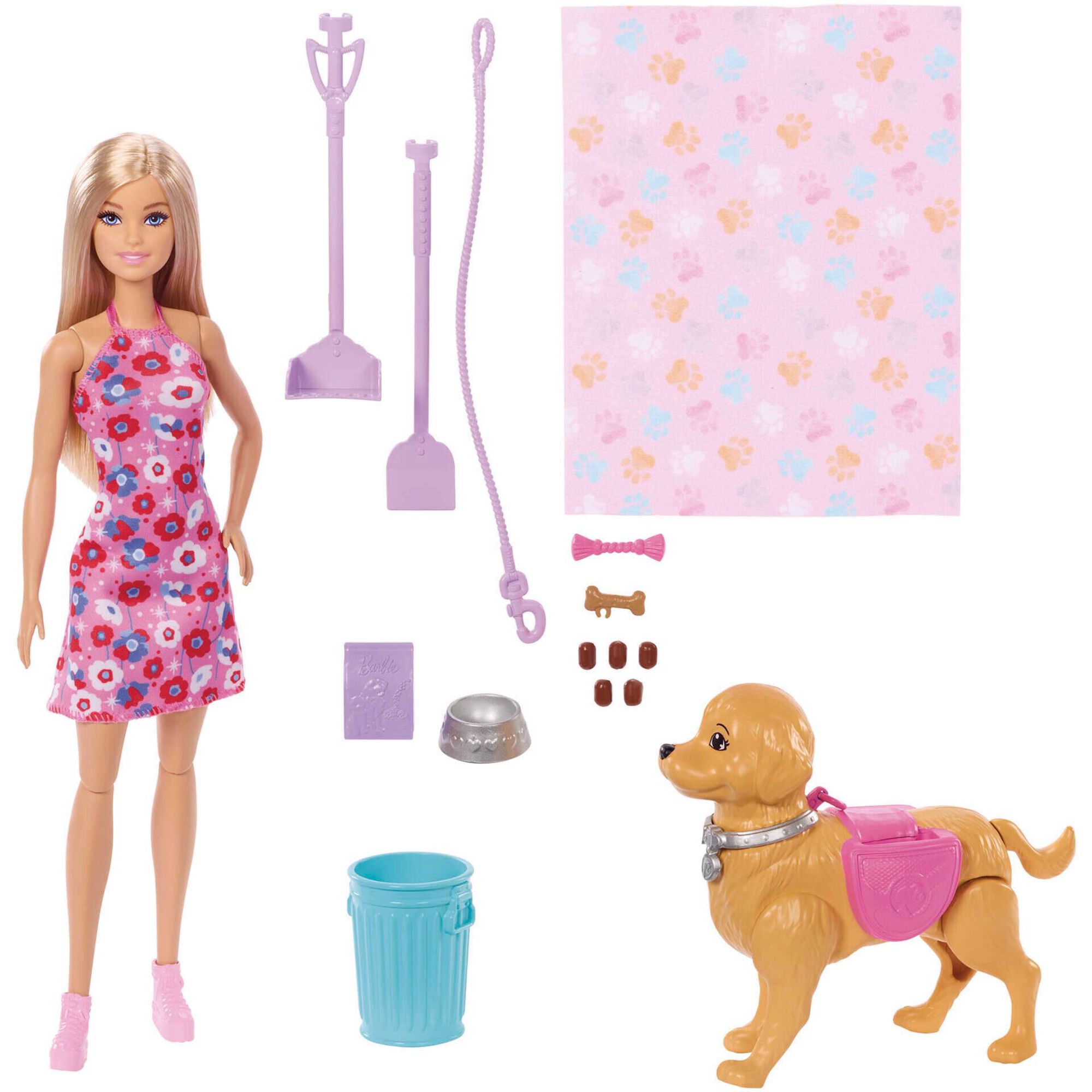 Barbie - Boneca Malibu com C&atilde;ozinho que Anda & faz Xixi e Acess&oacute;rios