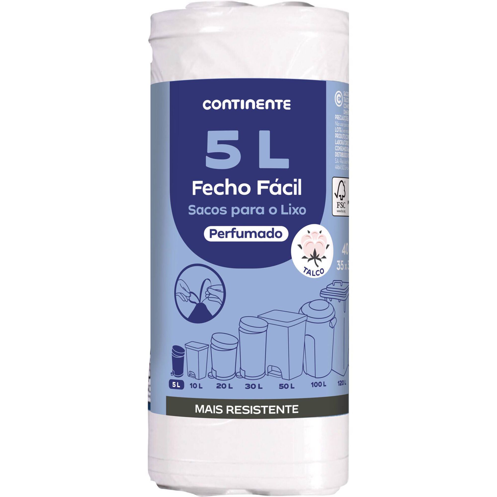Sacos Lixo Fecho Fácil Perfumado Talco WC 5 lt