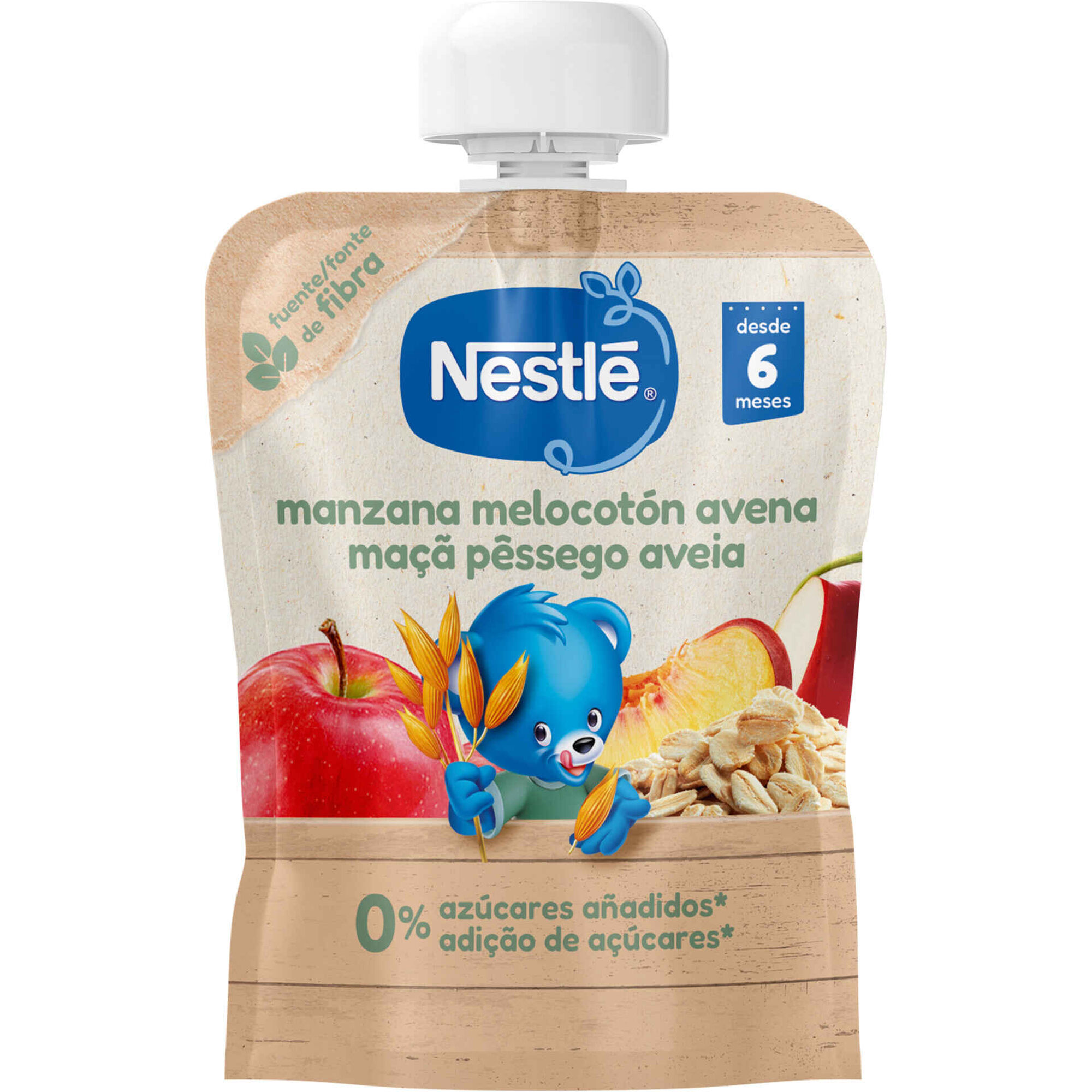 Saqueta de Fruta Maçã, Pêssego e Aveia +6M