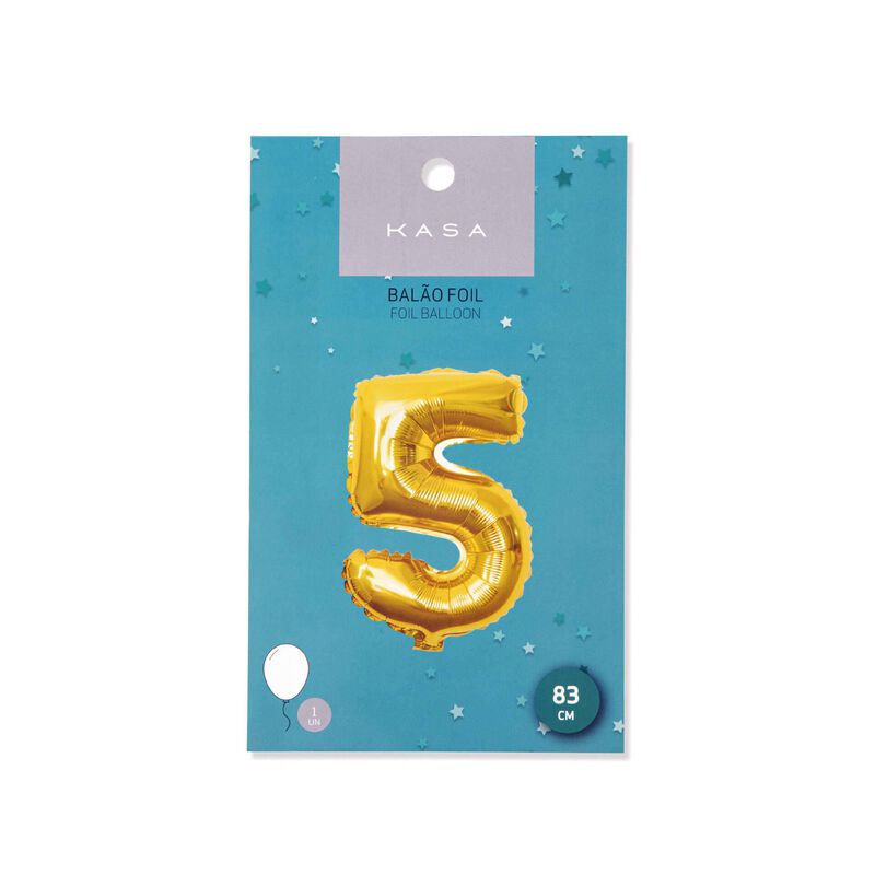 Balão Foil Nº5 83cm Dourado Kasa