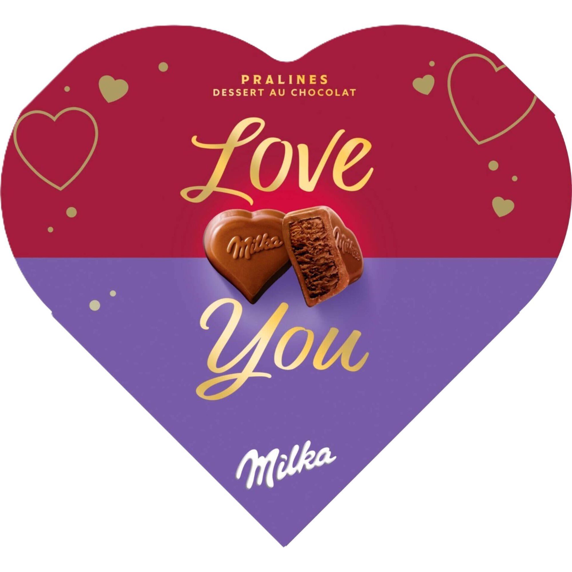 Bombons de Chocolate de Leite Pralin&eacute; Love You Milka