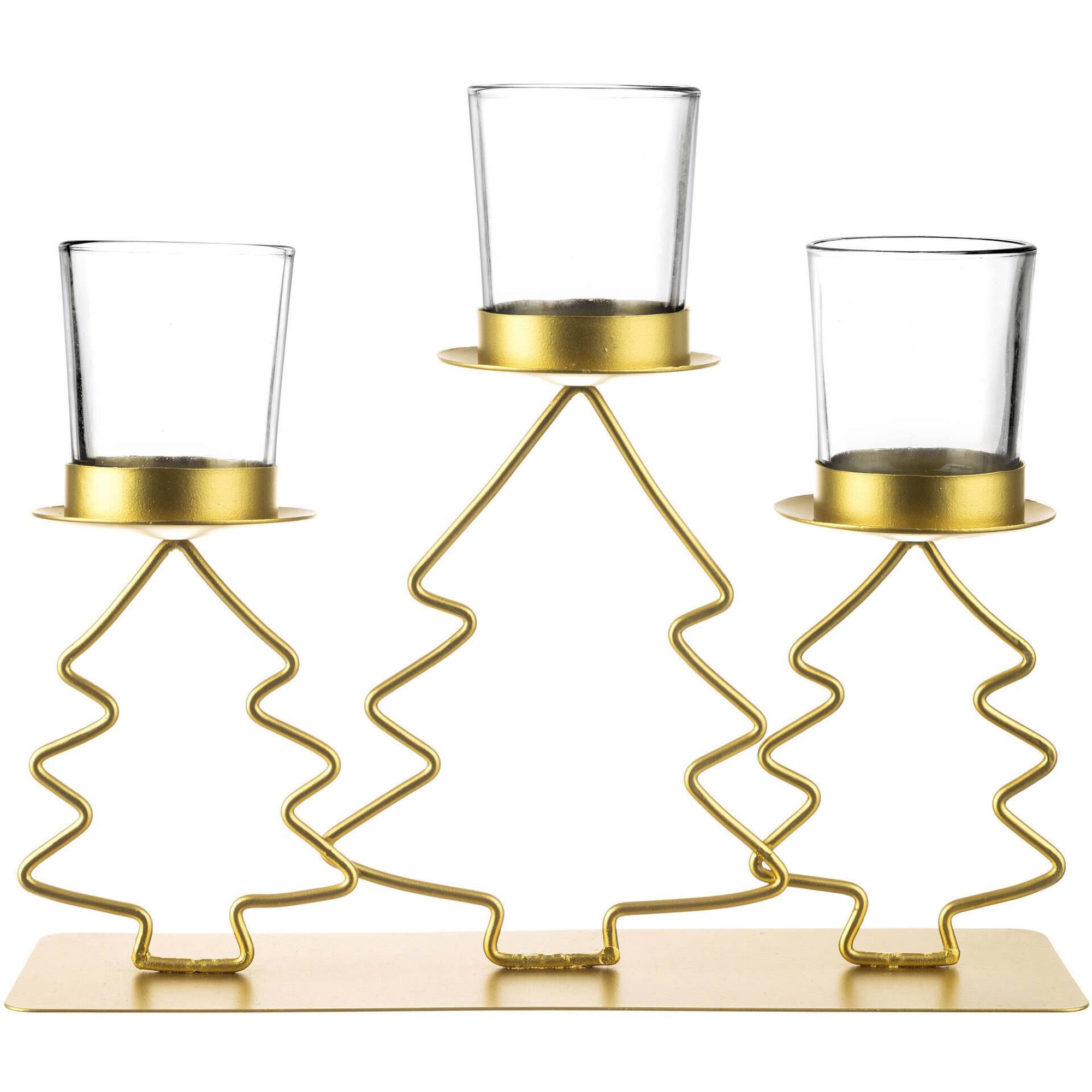 Suporte para 3 Velas Árvores Dourado