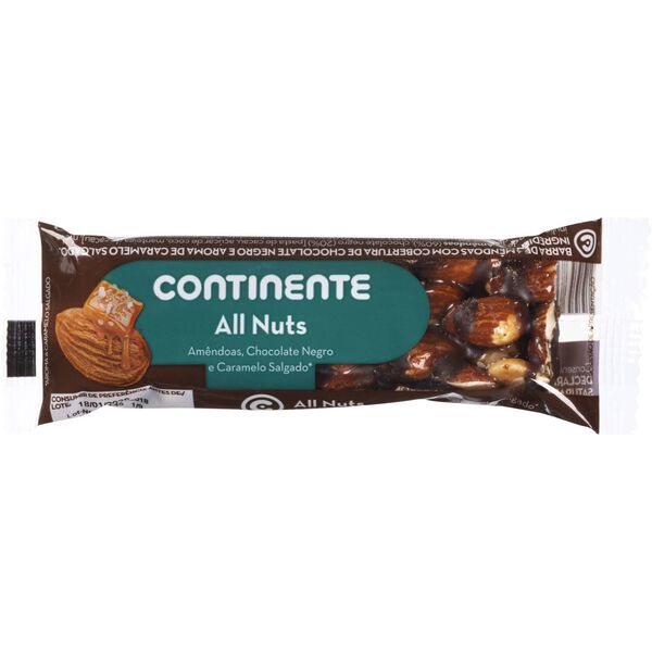 Barra Amêndoas, Chocolate Negro e Caramelo Salgado All Nuts Continente