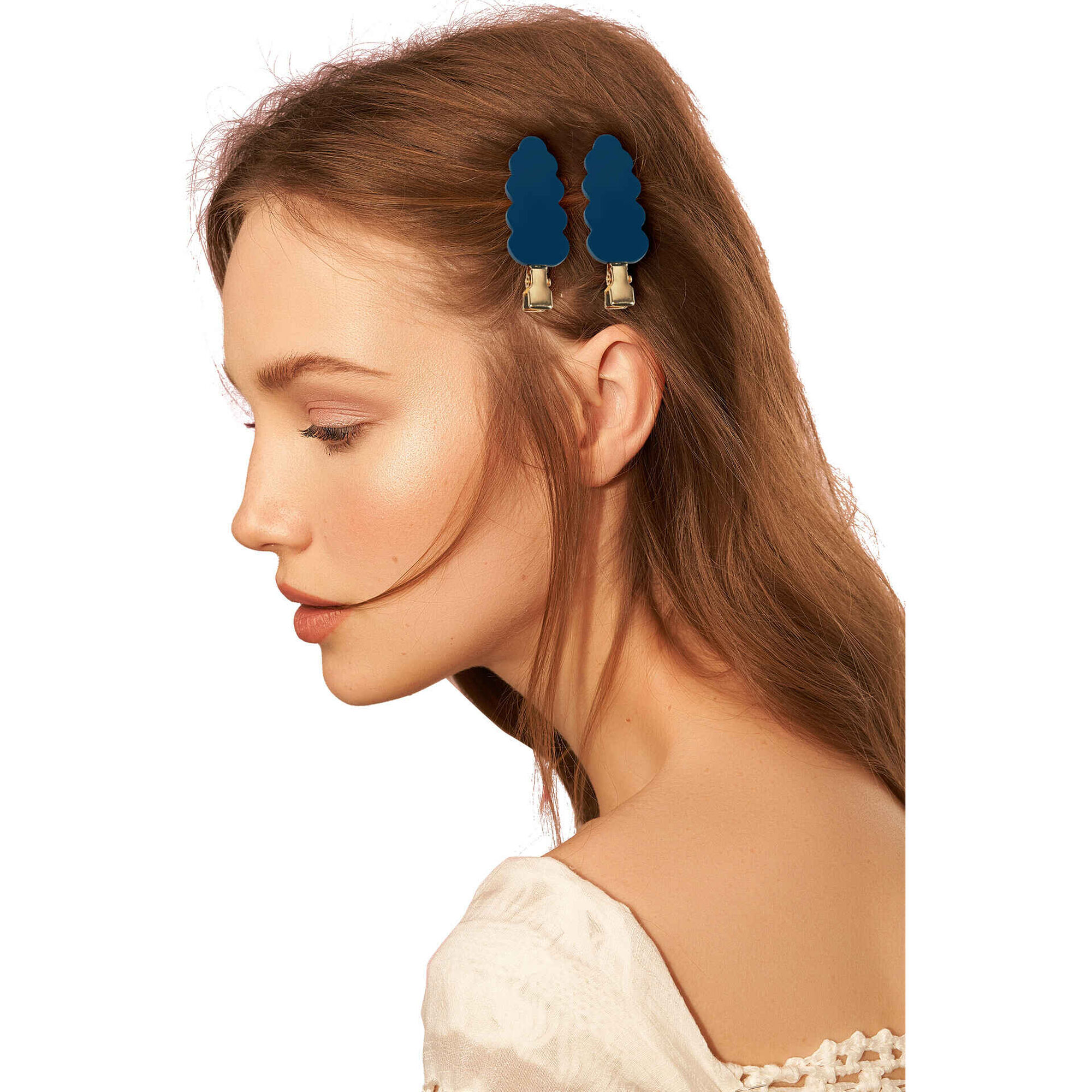 Conjunto 2 Ganchos Cabelo Azul Escuro Bazar&atilde;o