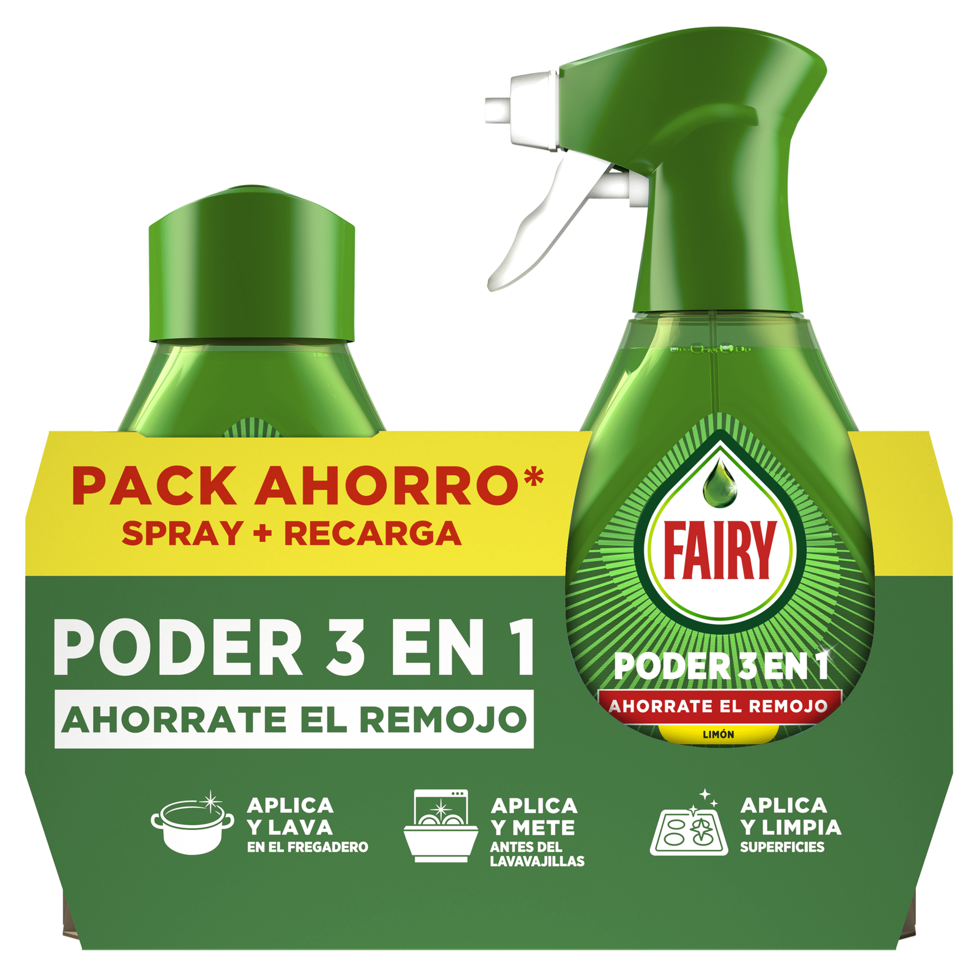 Detergente Manual Loi&ccedil;a Spray Poder 3 em 1 + Recarga Fairy