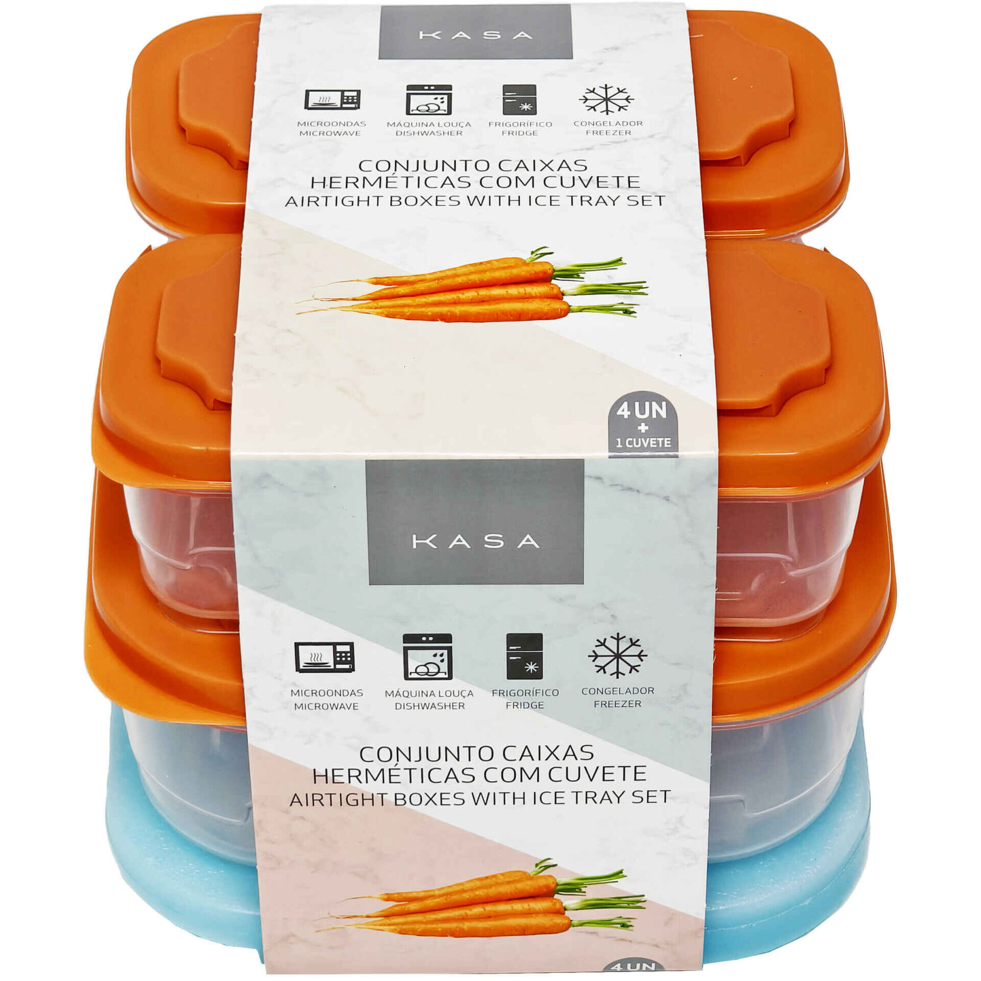 Conjunto 4 Caixas Herm&eacute;ticas com Cuvete Laranja Kasa