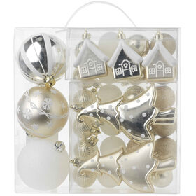 Conjunto 34 Ornamentos 24cm Branco e Dourado