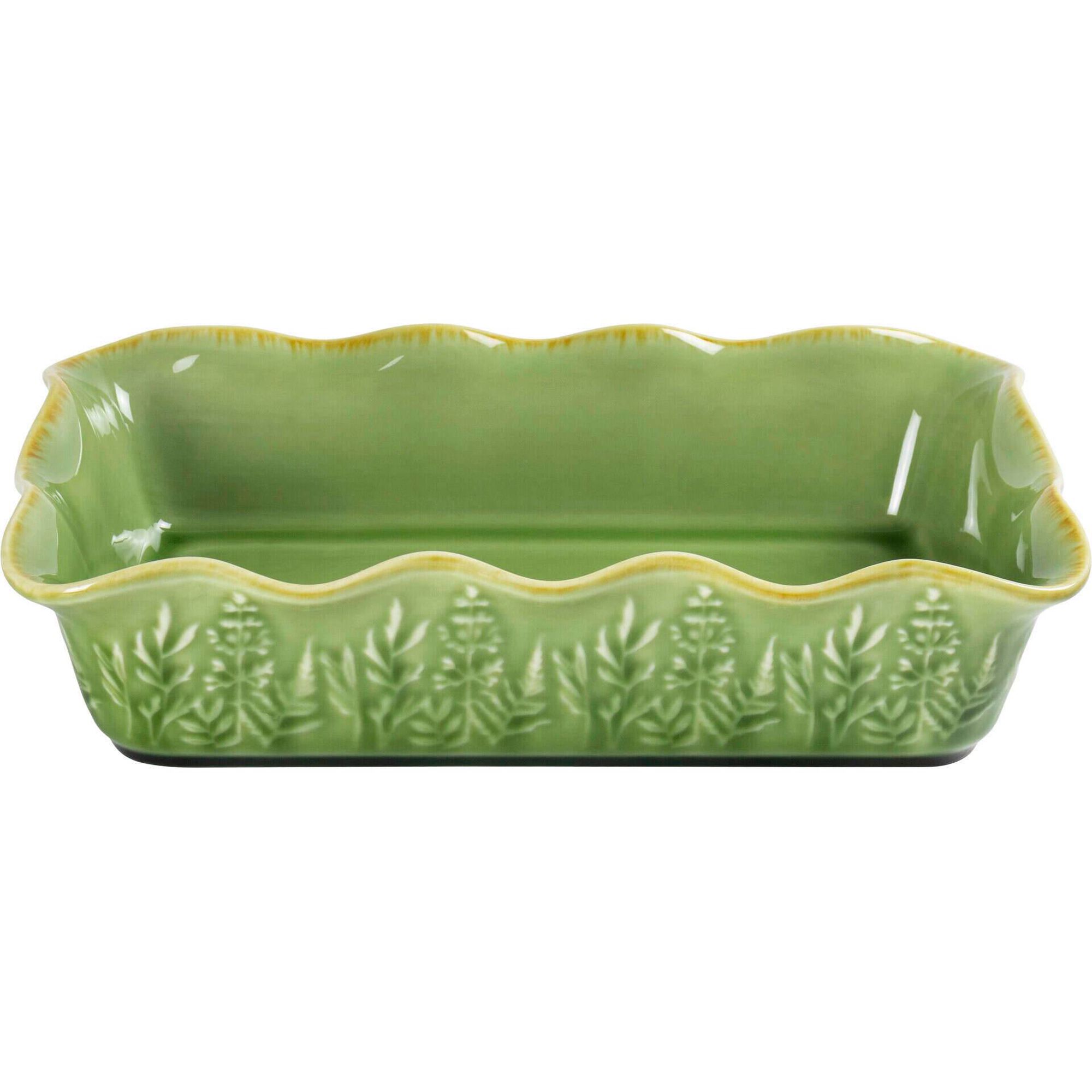 Assadeira 29x19cm Retangular Folhas Verde Claro Kasa