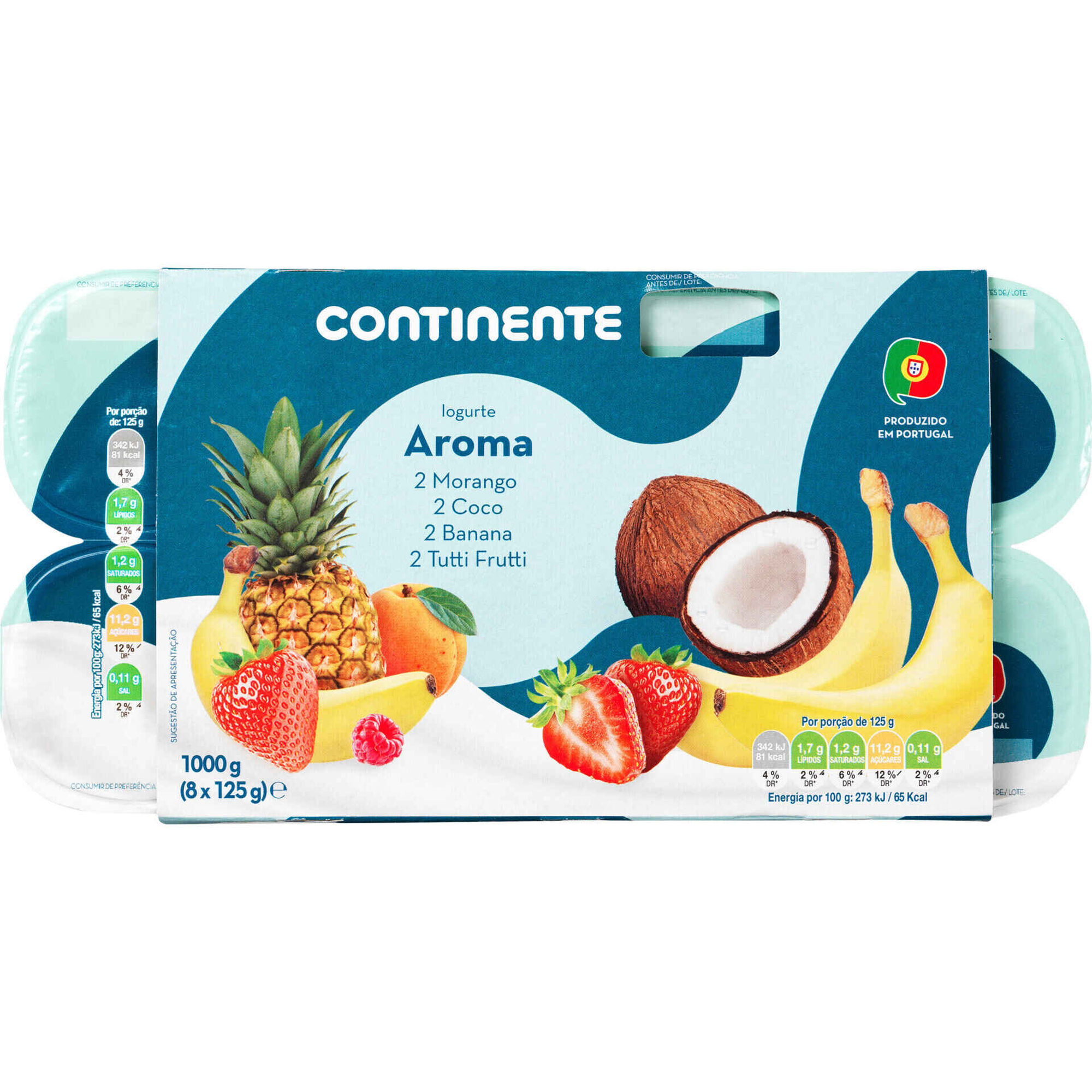 Iogurte Aroma Morango, Coco, Banana e Tutti Frutti Continente