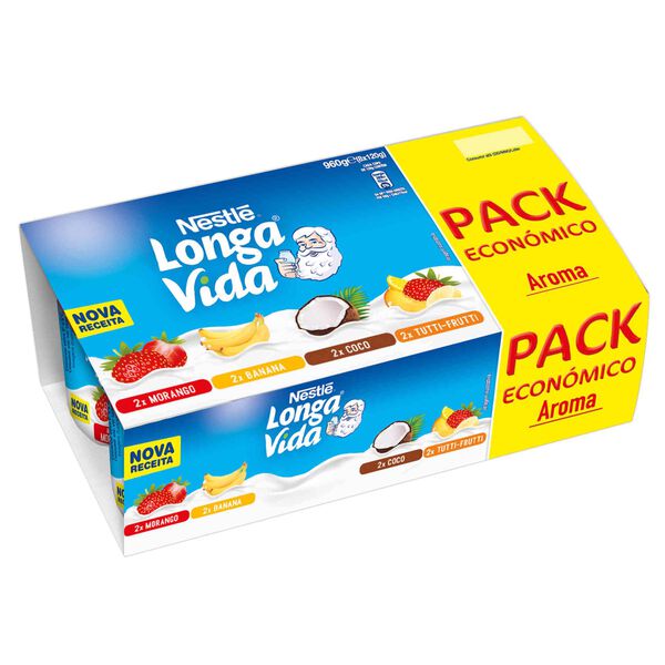 Iogurte Aroma Morango, Banana, Coco e Tutti Frutti Longa Vida