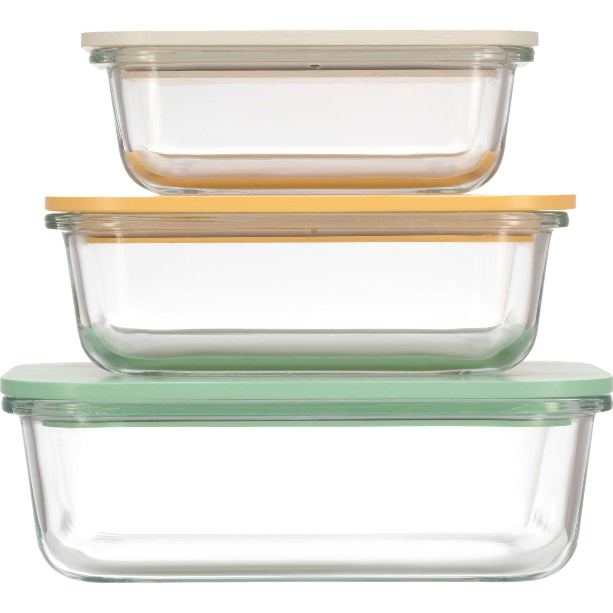 Conjunto de 3 Caixas Herm&eacute;ticas Vidro Bambu Colors Kasa