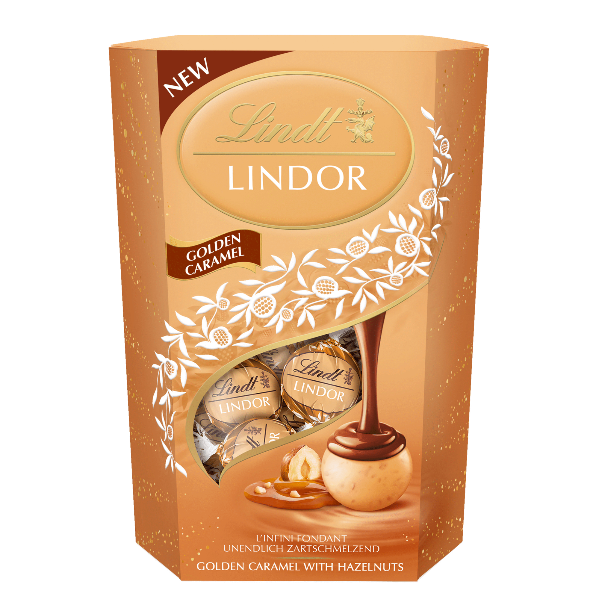Bombons de Chocolate de Leite, Caramelo e Avel&atilde;s Lindor Cornet Lindt