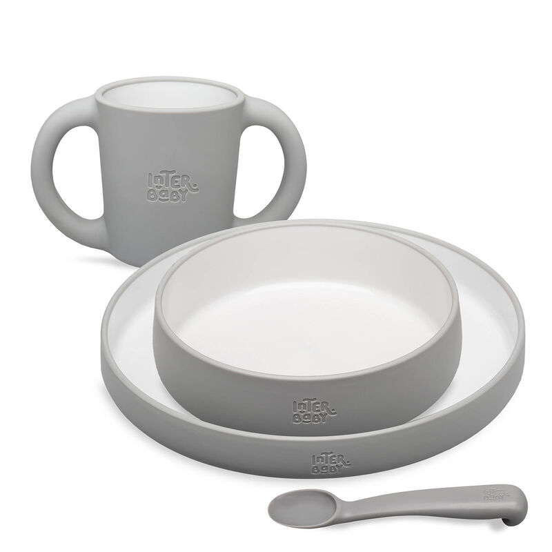 Conjunto Refeição Silicone Cinza Interbaby