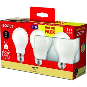 Conjunto 3 L&acirc;mpadas LED Standard E27 2700K 60W Boost