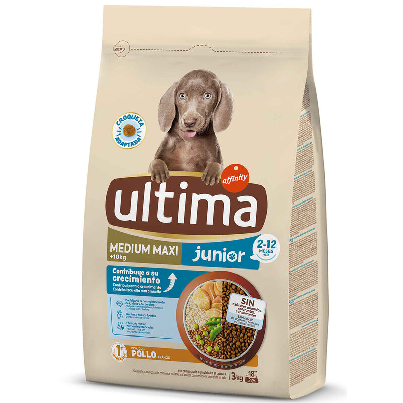Ração para Cão Júnior Médio e Maxi Frango e Arroz Affinity Ultima