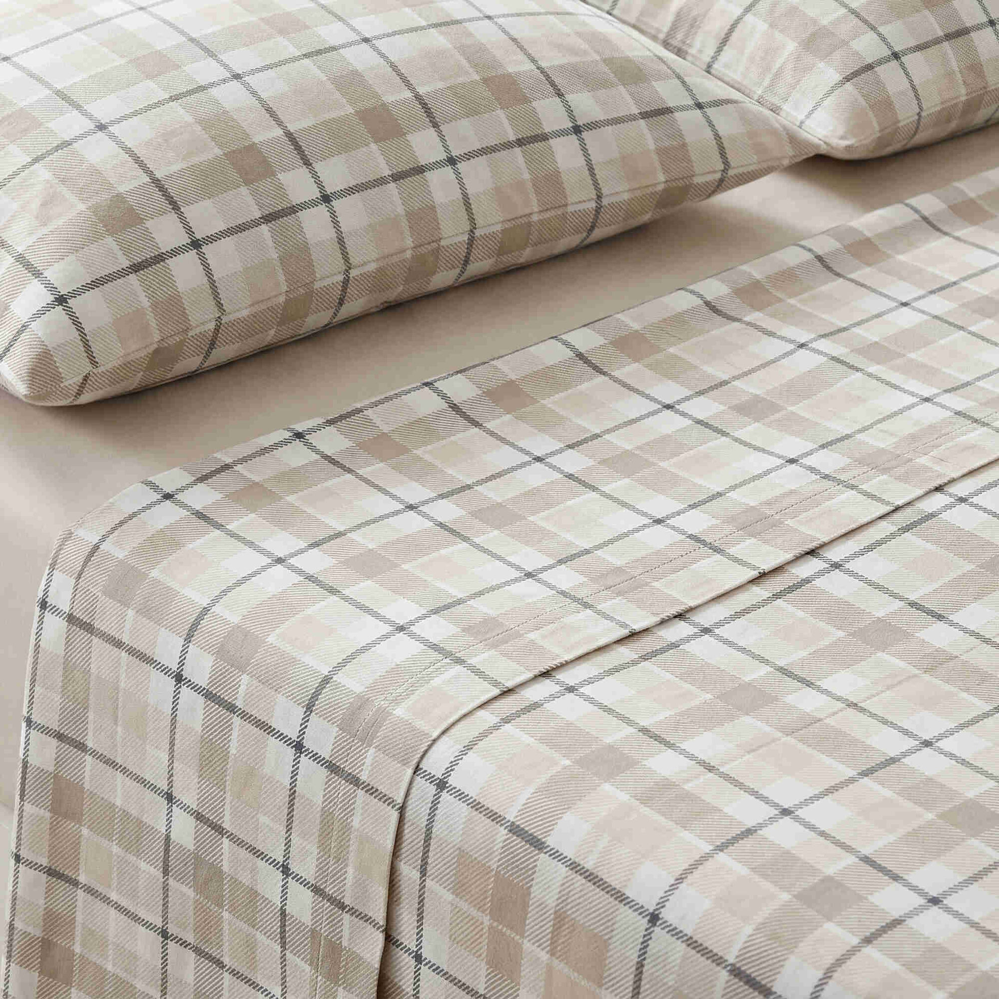 Conjunto de Len&ccedil;&oacute;is Flanela 280x260cm Quadrados Bege Kasa