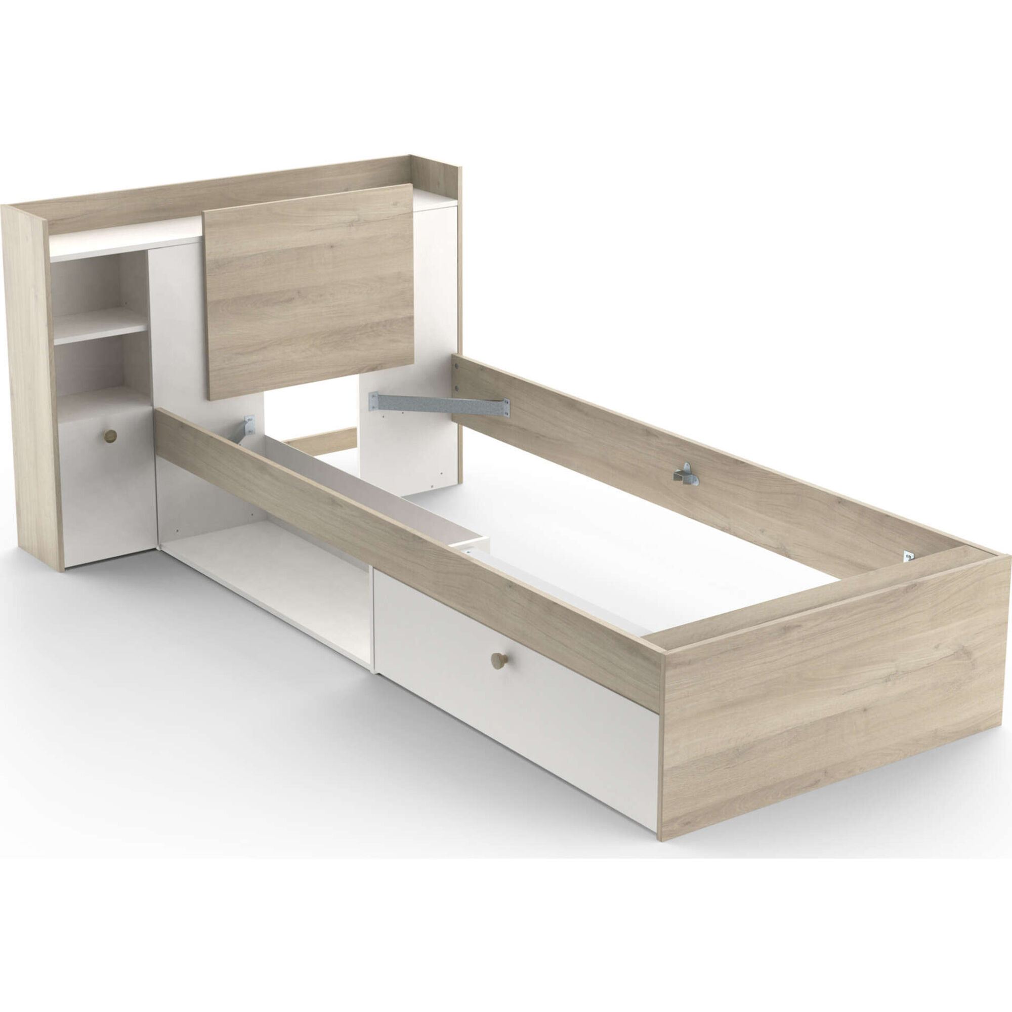 Cama Solteiro 125x227x91cm Branca e Carvalho Life