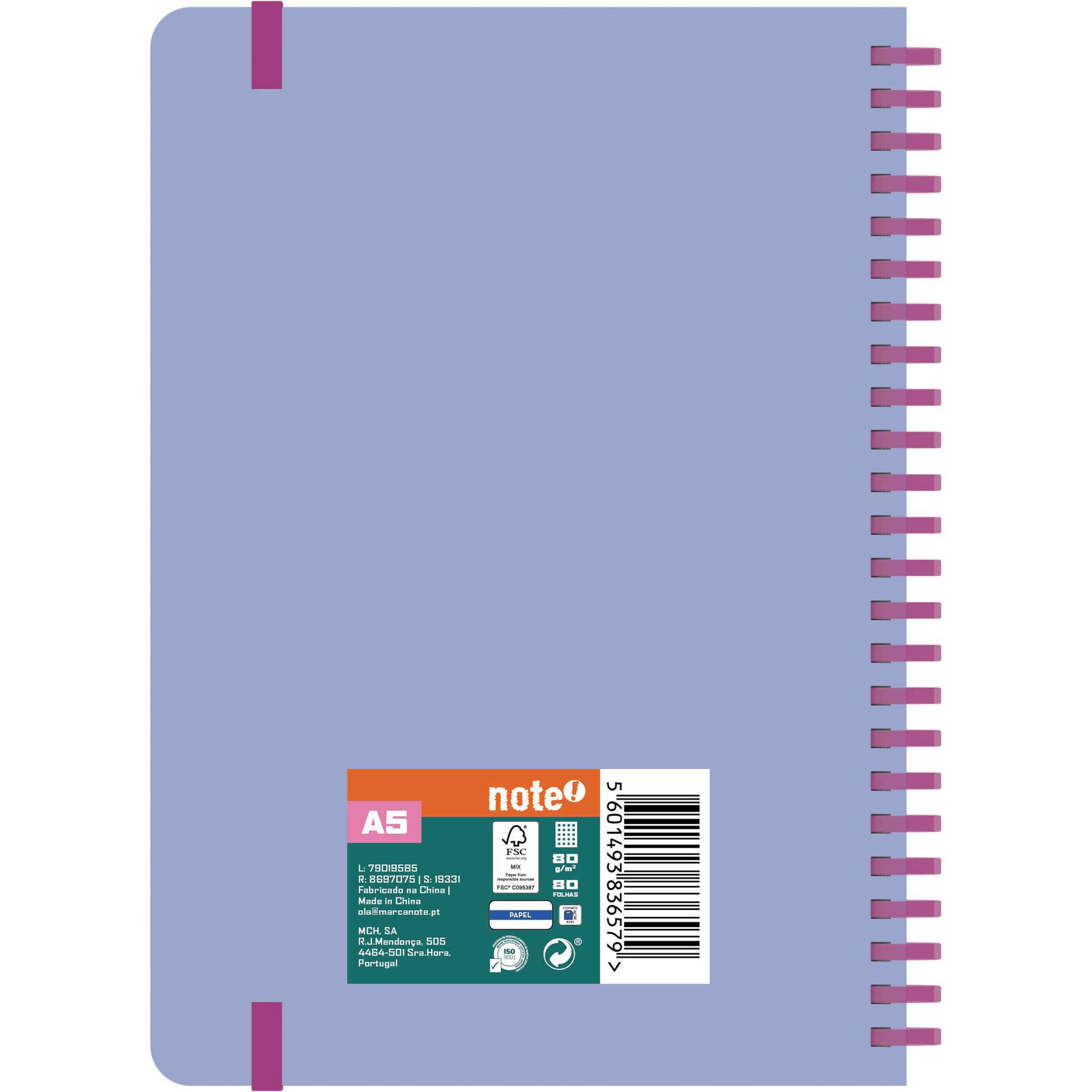 Caderno A5 Soft 80 Folhas Quadriculado (v&aacute;rias cores) Note!
