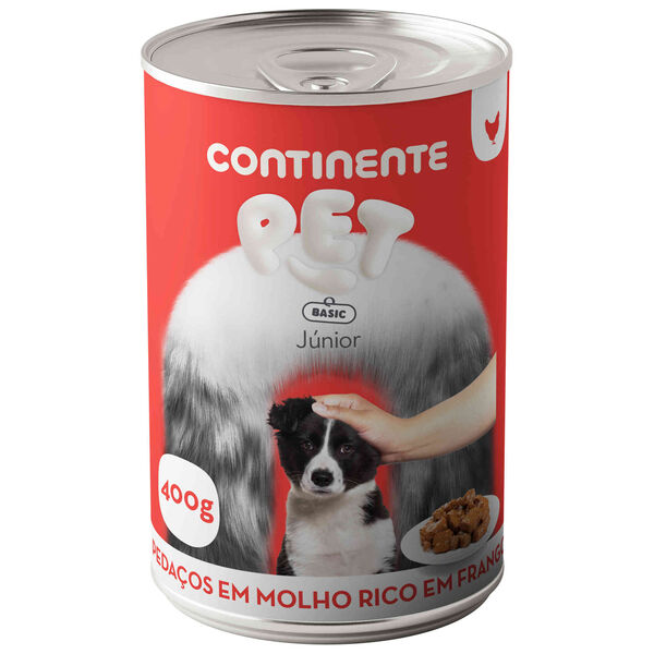 Comida Húmida para Cão Júnior Pedaços Molho Frango Continente Pet Basic