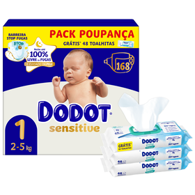 Conjunto Fraldas Sensitive 2-5kg T1 e Toalhitas