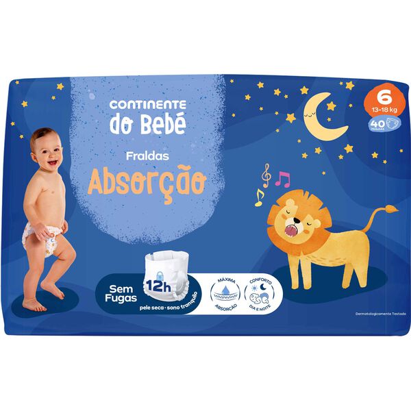 Fraldas Absorção 13-18kg T6 Continente do Bebé
