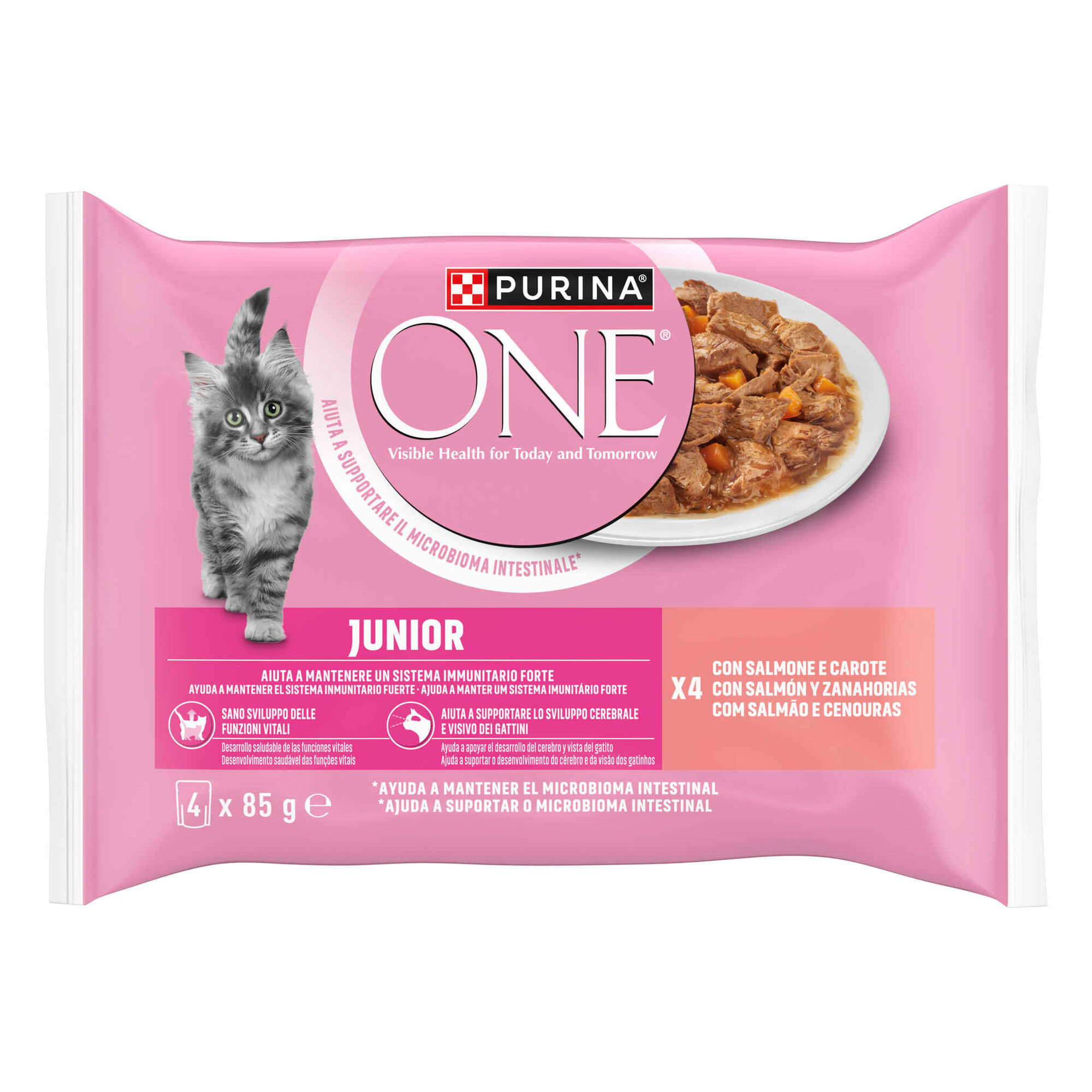 Comida H&uacute;mida para Gato J&uacute;nior Salm&atilde;o Saquetas Purina One