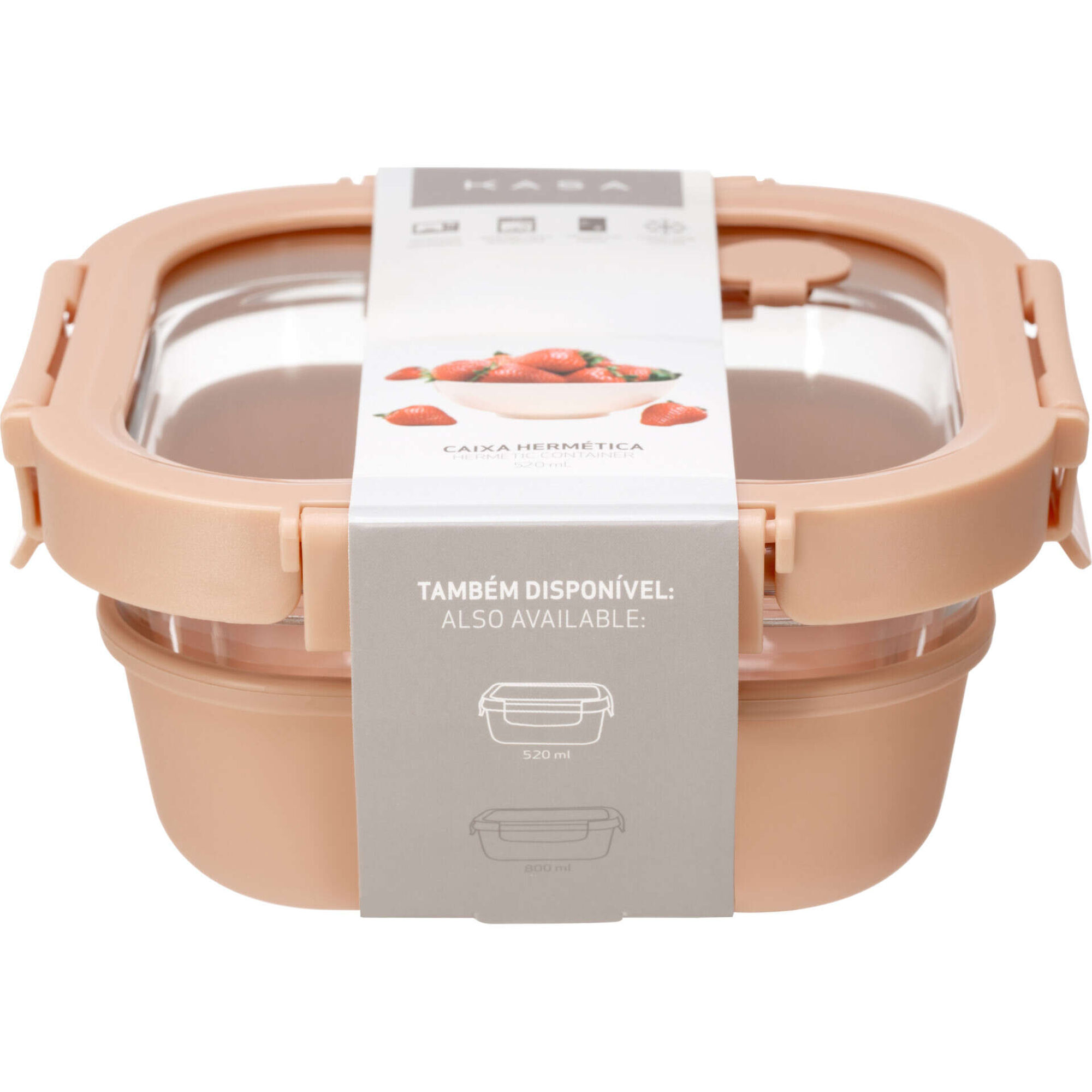 Caixa Herm&eacute;tica 520ml Vidro e Silicone Bege Kasa