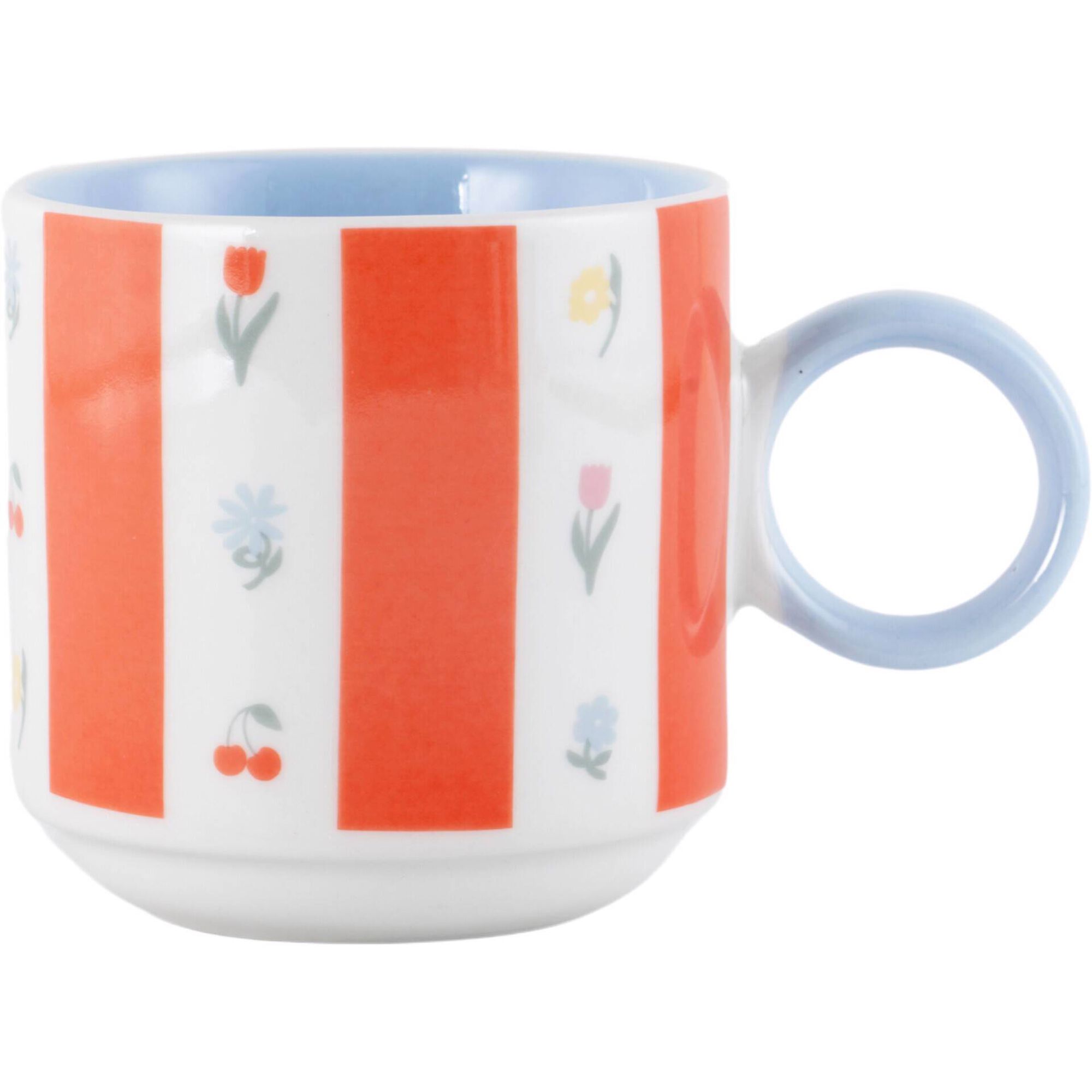 Caneca com Pega 320ml Riscas Laranja e Flores Kasa
