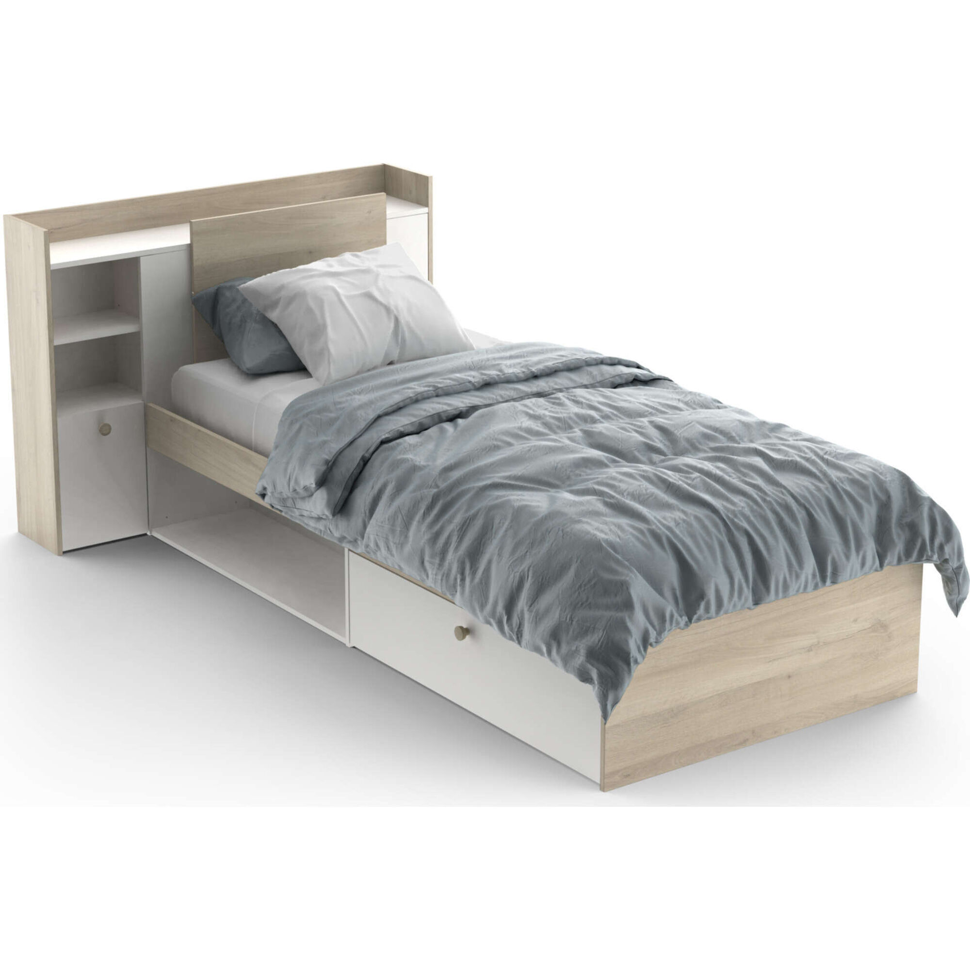 Cama Solteiro 125x227x91cm Branca e Carvalho Life