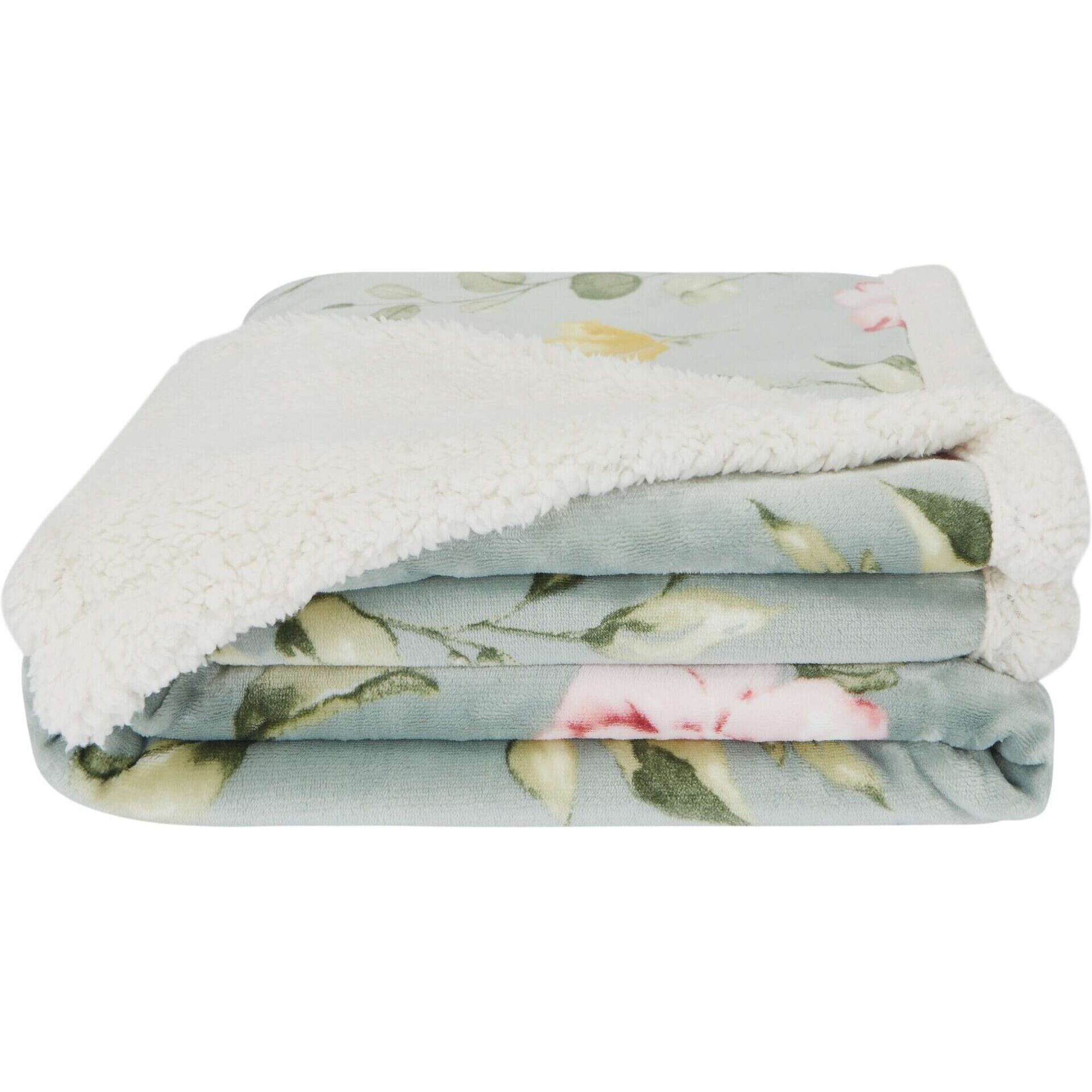 Manta Borreguito 130x160cm Flores Verde