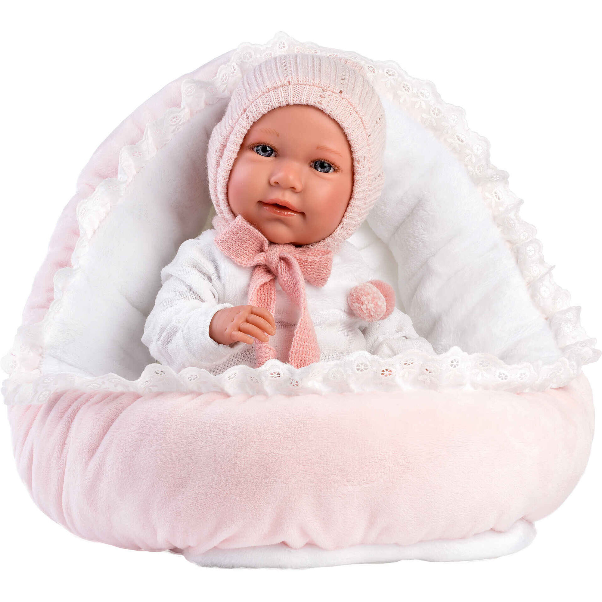Beb&eacute; Mimi Chorona 42cm Pijama Rosa com Alcofa
