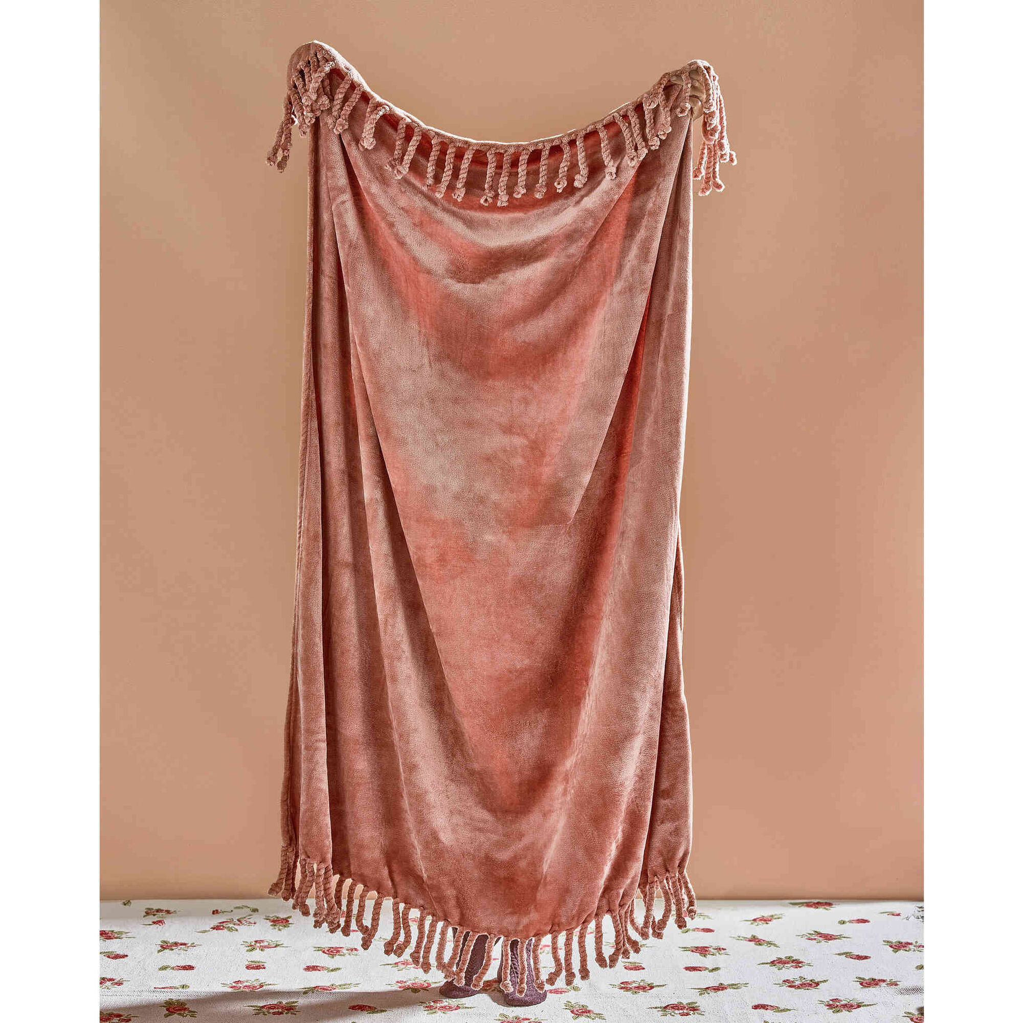 Manta Flanela com Franjas 130x170cm Rosa