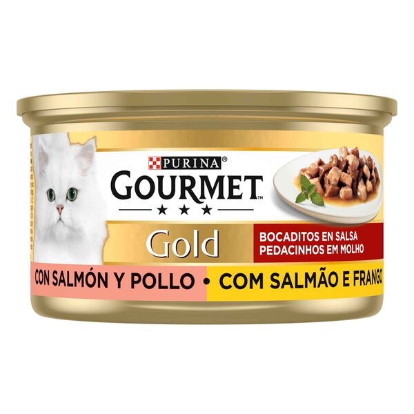 Comida Húmida para Gato Adulto Pedacinhos em Molho Salmão e Frango Purina Gourmet Gold