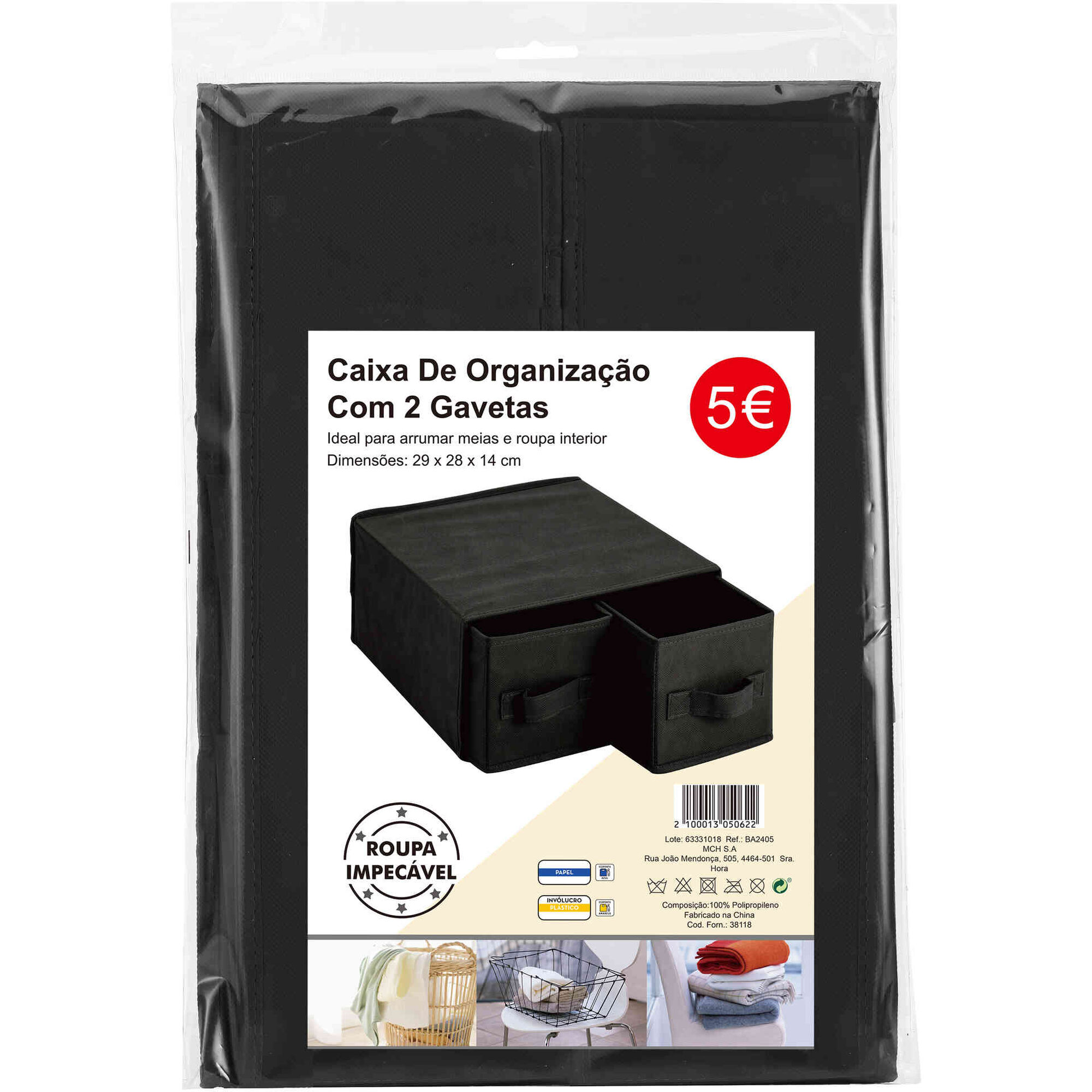 Caixa de Organiza&ccedil;&atilde;o com 2 Gavetas Preta Bazar&atilde;o