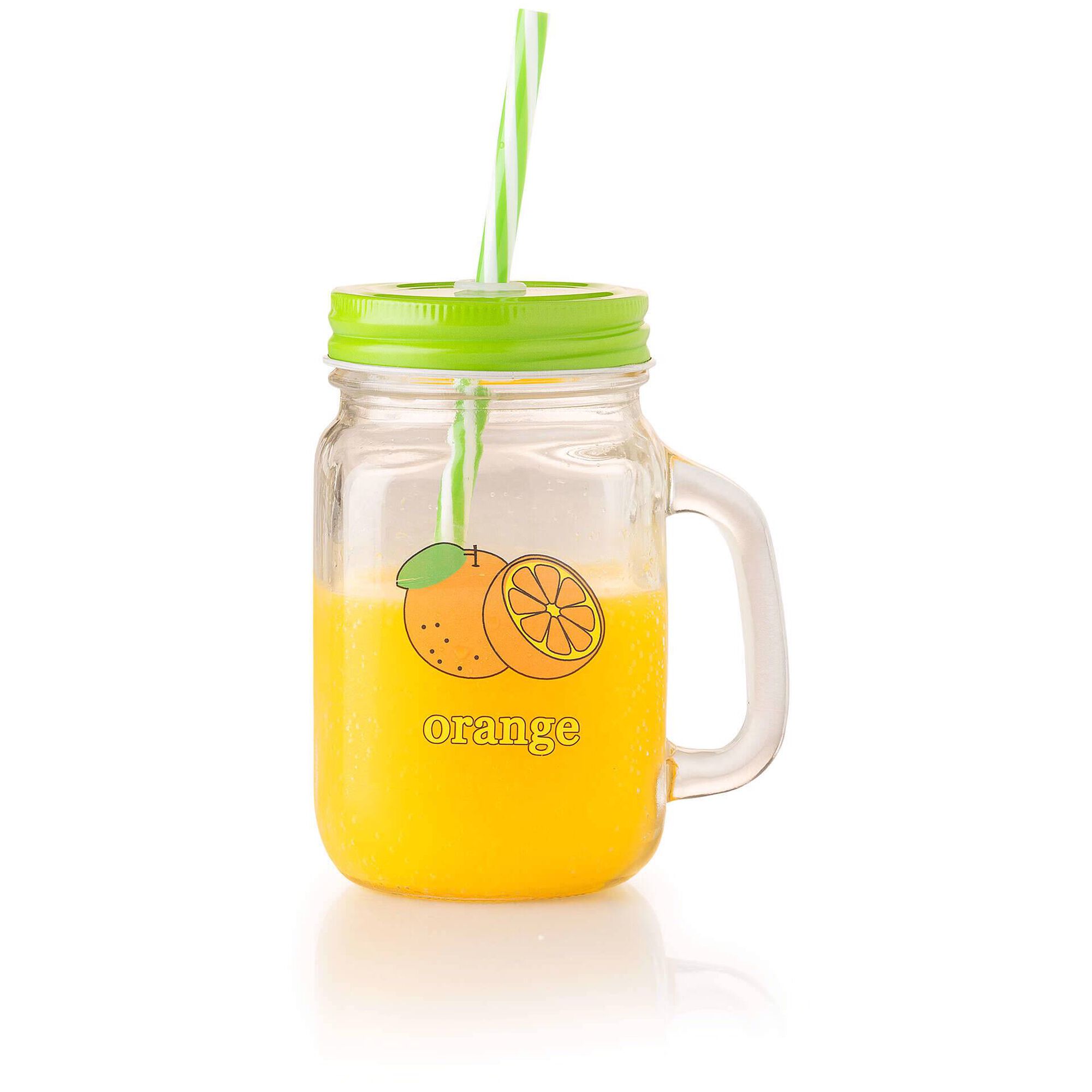 Caneca com Palhinha 450ml Tampa Verde Laranja