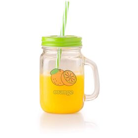 Caneca com Palhinha 450ml Tampa Verde Laranja Kasa