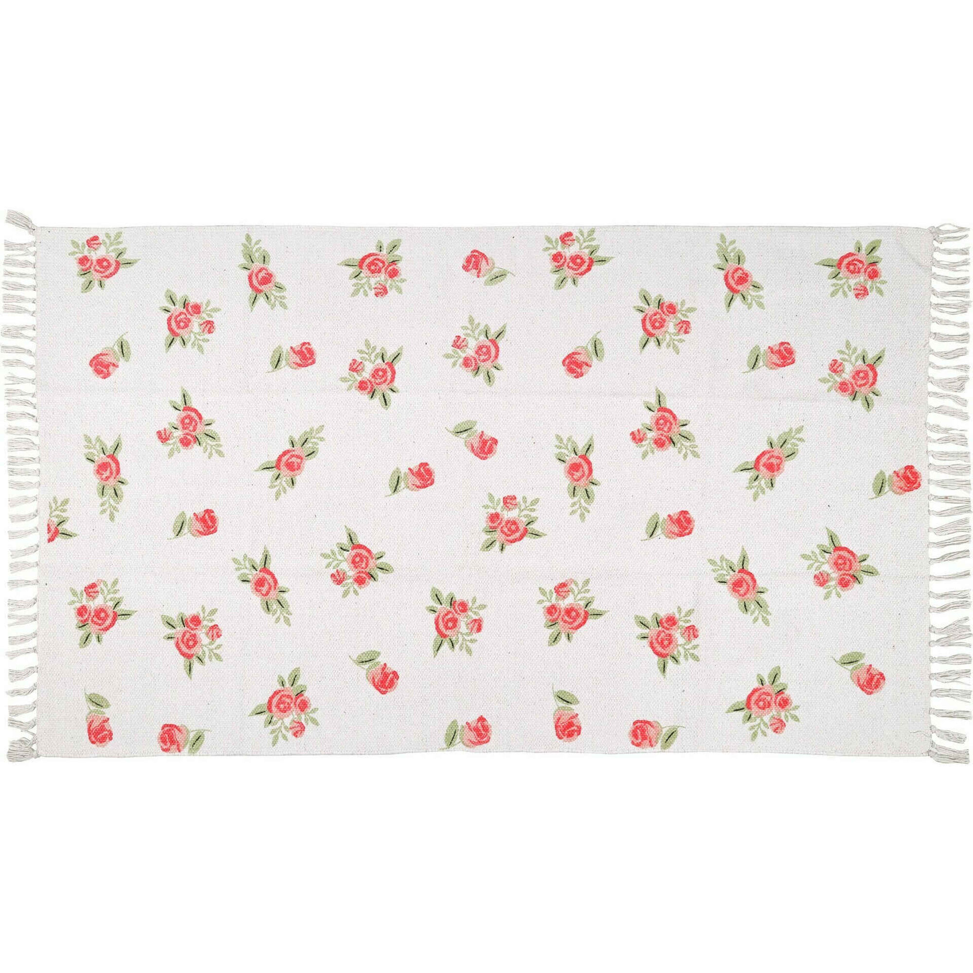 Tapete Cru com Flores Rosa