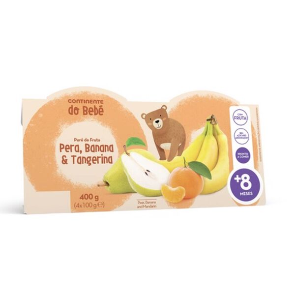 Puré de Fruta Banana, Tangerina e Pera +8M Continente do Bebé