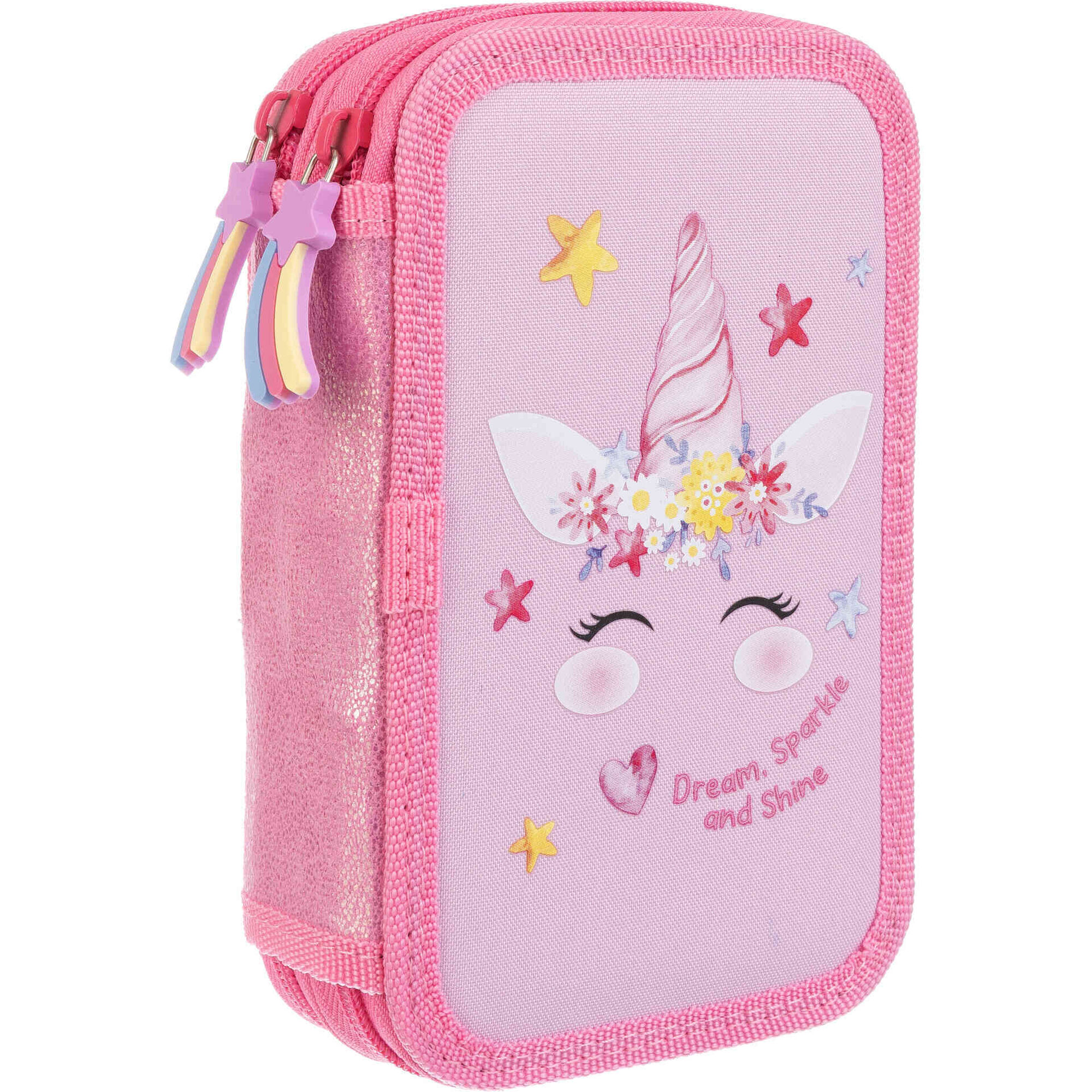 Estojo Box 2 Divis&oacute;rias Rosa Unicorn