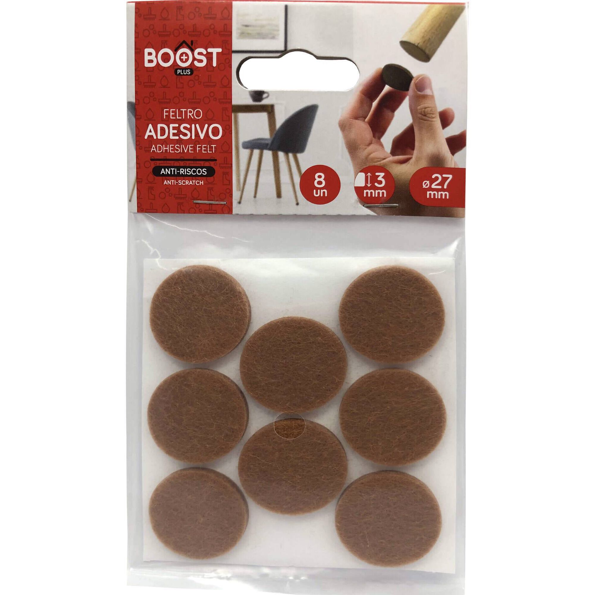 Conjunto 8 Adesivos Feltro Redondos 2,7cm Castanho Boost