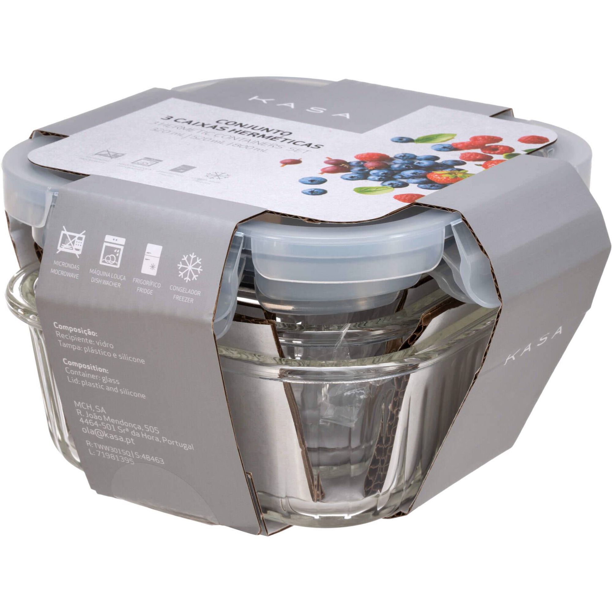 Conjunto de 3 Caixas Vidro 15,6x15,6cm Herméticas