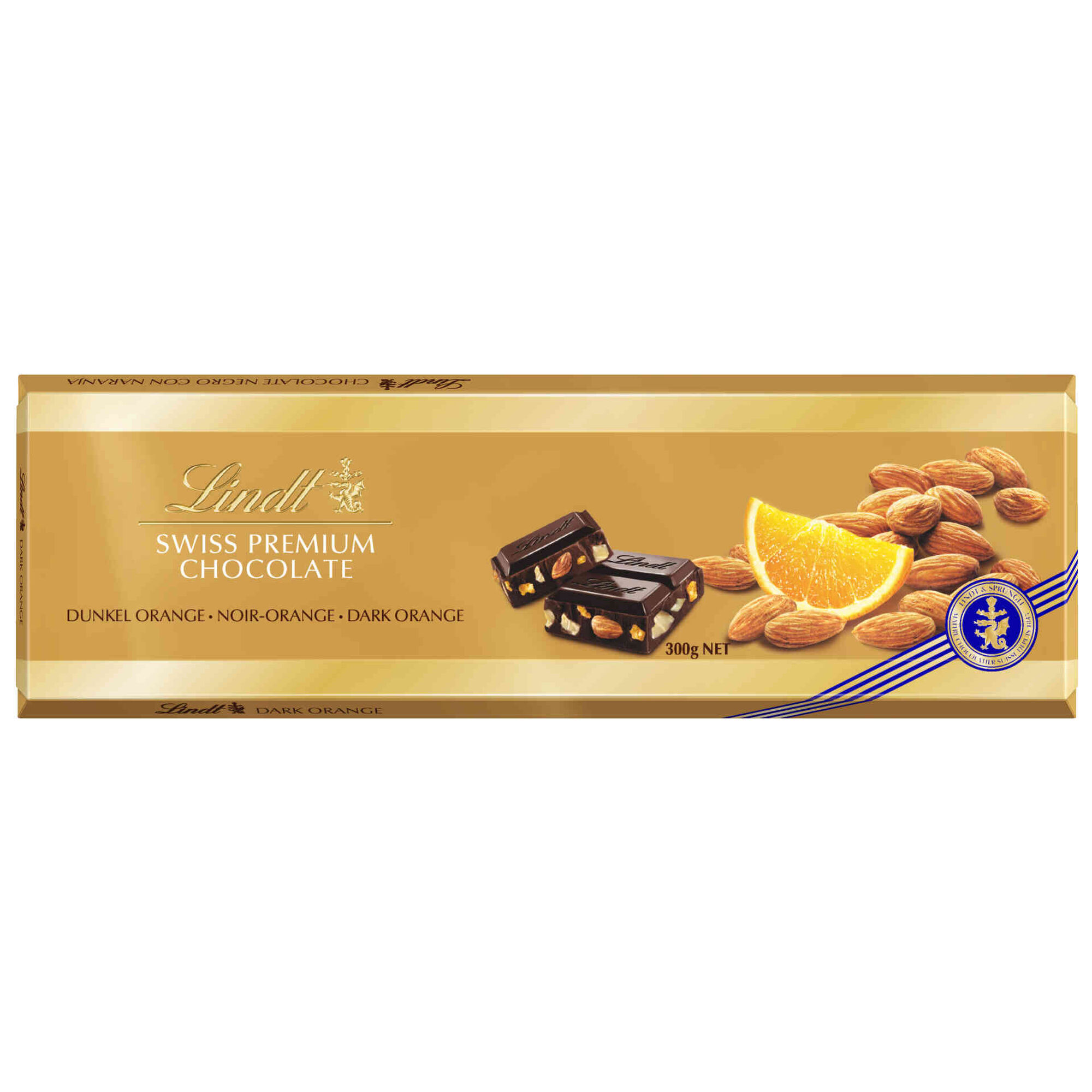 Tablete de Chocolate Negro Gold Laranja e Am&ecirc;ndoas Lindt