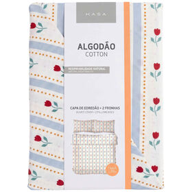 Conjunto Capa de Edred&atilde;o e Fronhas 240x260cm Tulipas Rustic Country Kasa